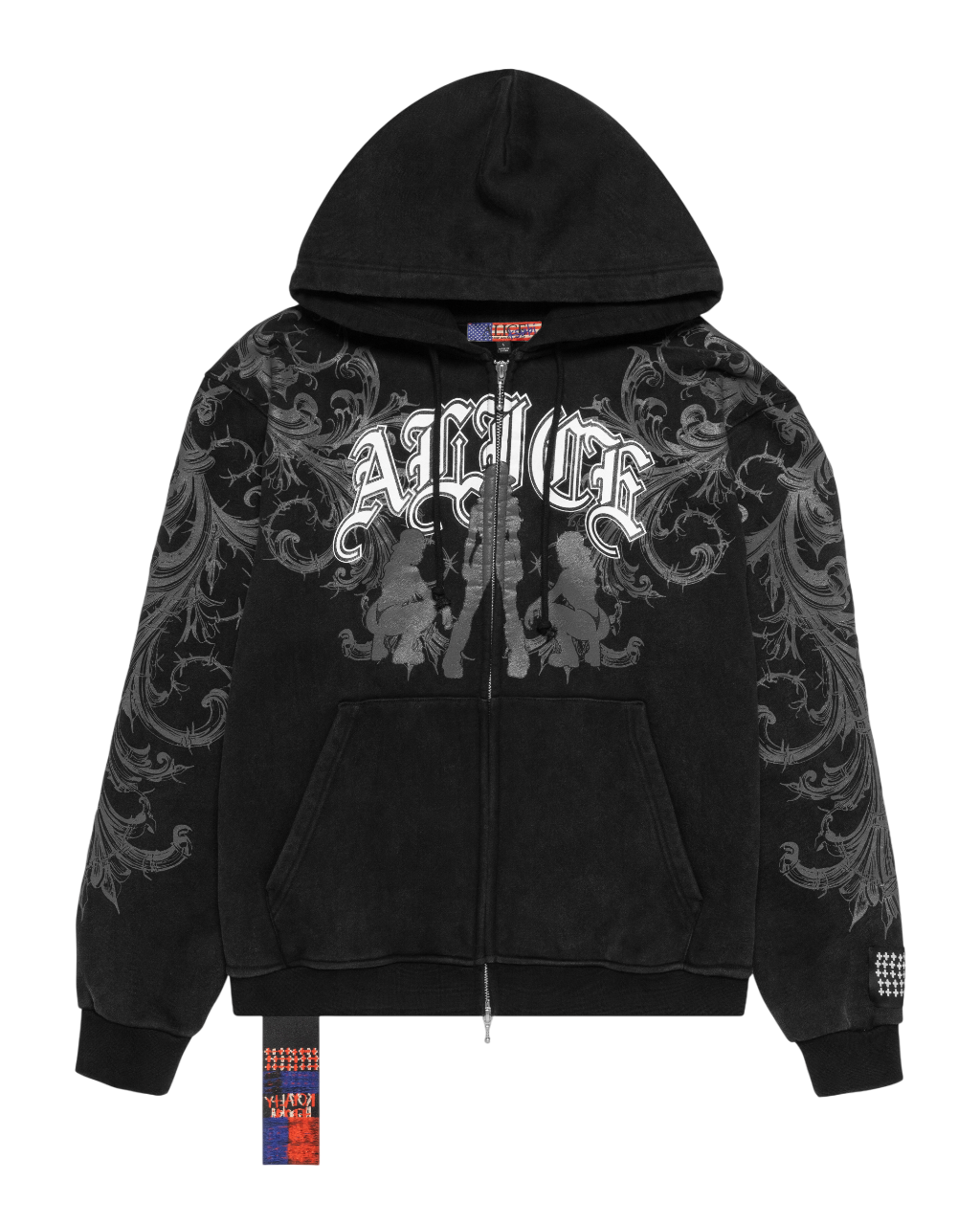 MENS  KSUBI X ALICE HOLLYWOOD GRAPHIC ZIP HOODIE BLACK JACKETS