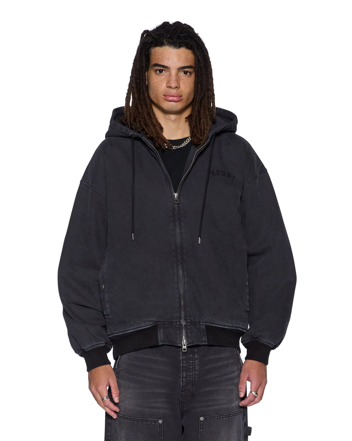 MENS BOMBER JACKET STUD BLACK JACKETS