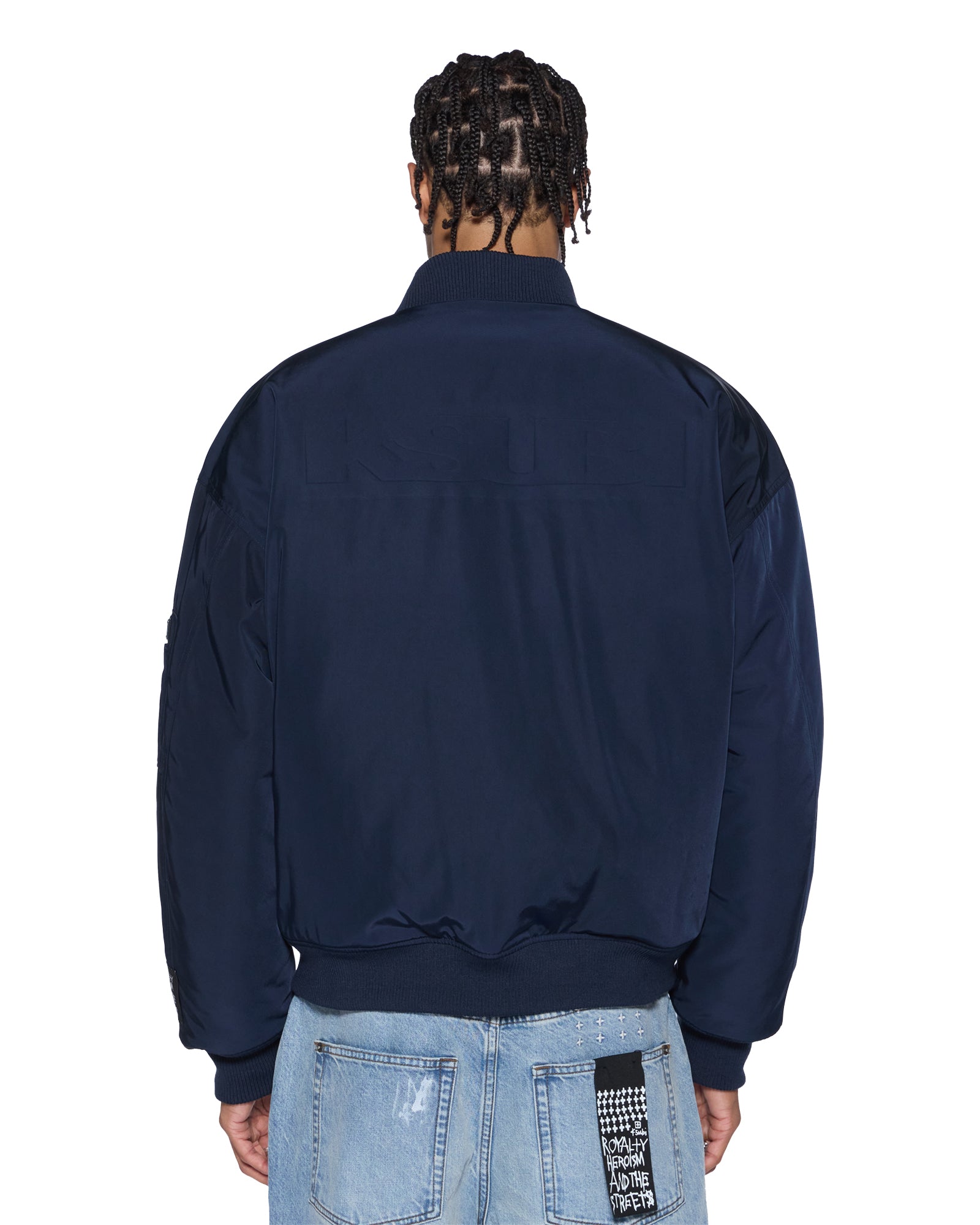 MENS  INTRUDER BOMBER JACKET NAVY OVERSIZED JACKETS
