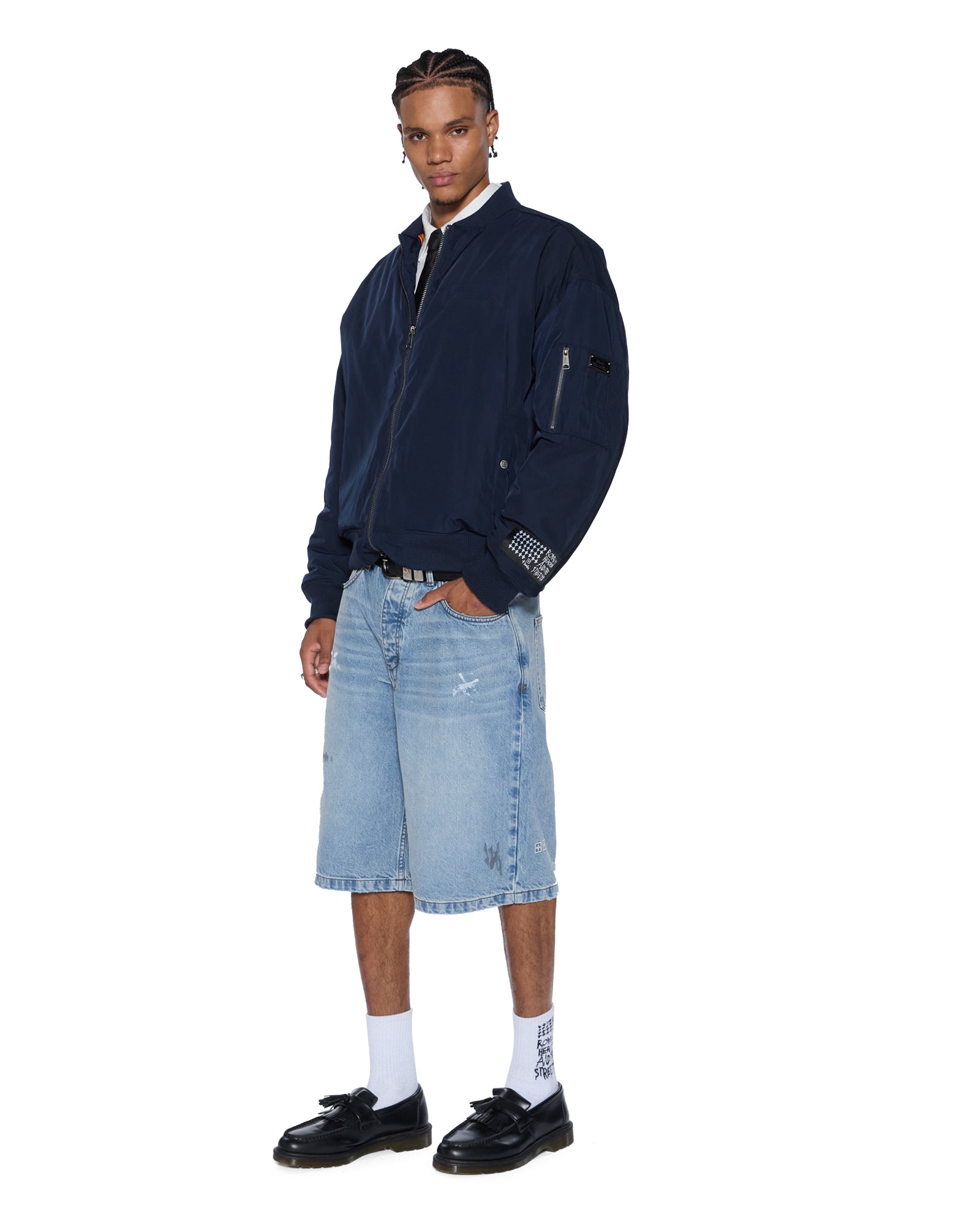 MENS  INTRUDER BOMBER JACKET NAVY OVERSIZED JACKETS