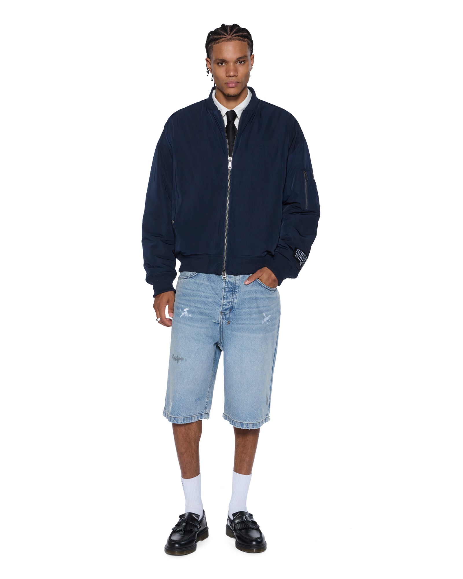 MENS  INTRUDER BOMBER JACKET NAVY OVERSIZED JACKETS