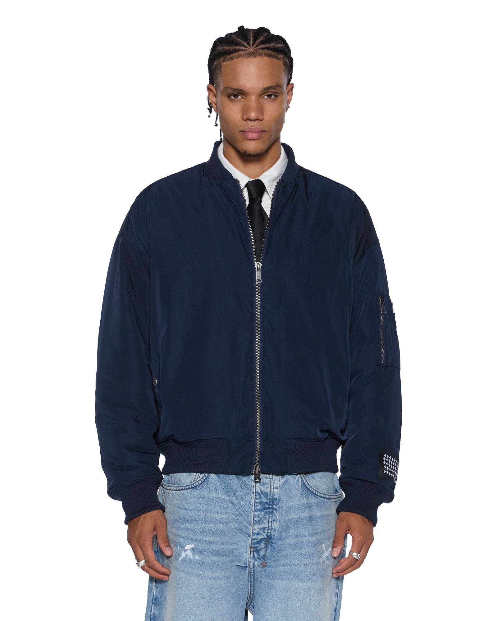 MENS  INTRUDER BOMBER JACKET NAVY OVERSIZED JACKETS