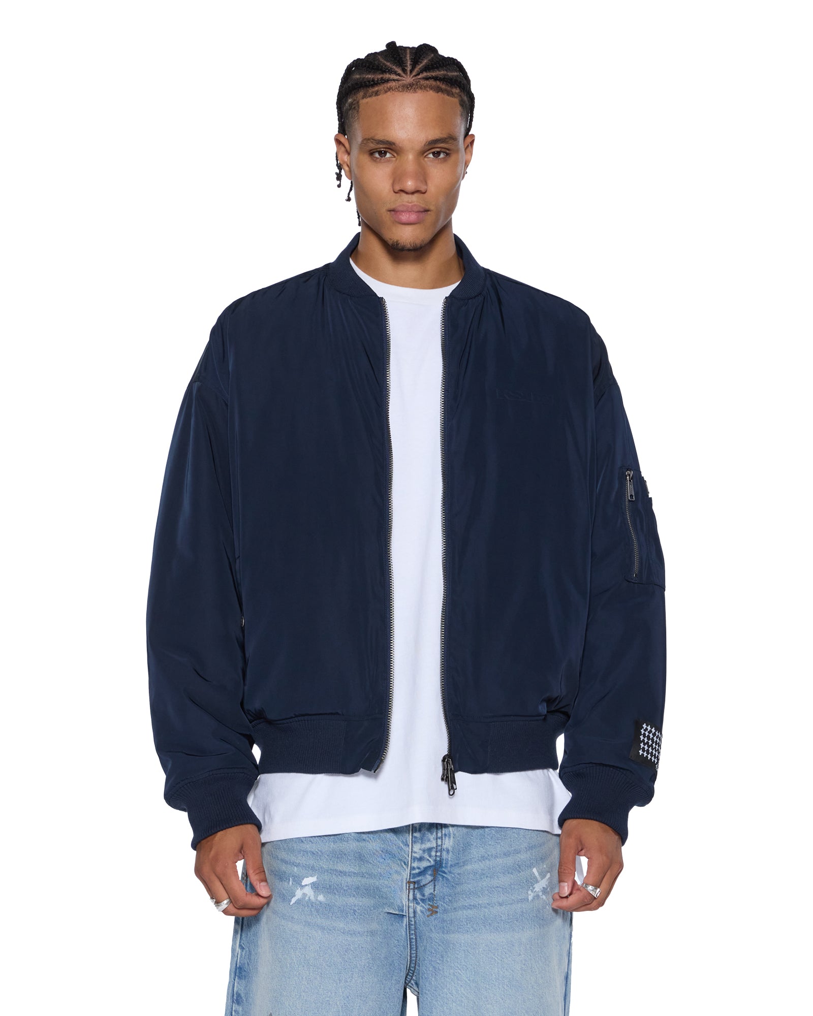 MENS INTRUDER BOMBER JACKET NAVY OVERSIZED JACKETS