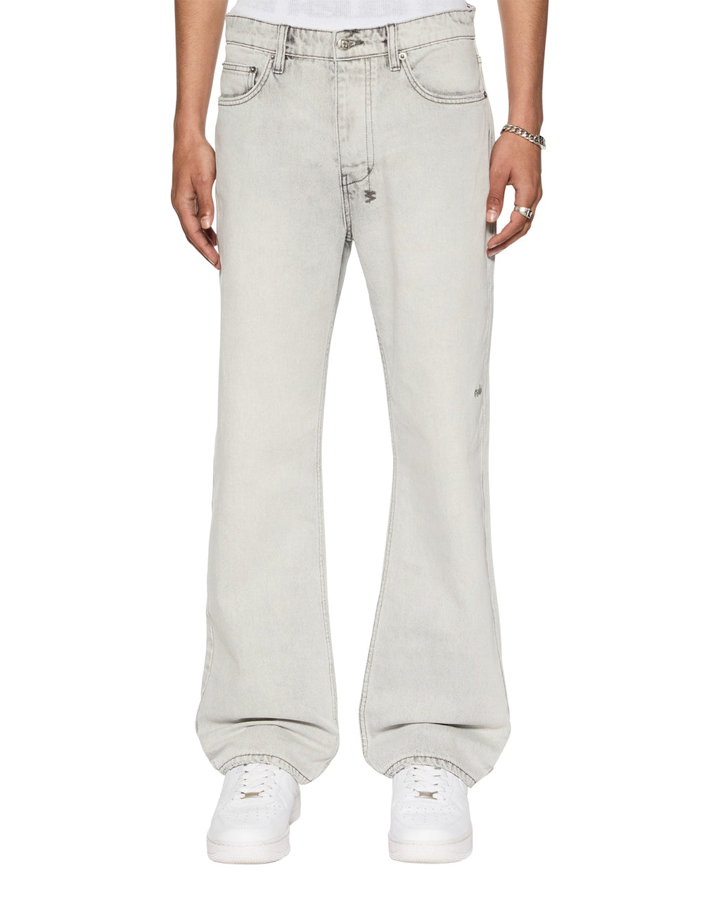 Mens Bronko White Snow Bootcut Denim Jeans - White