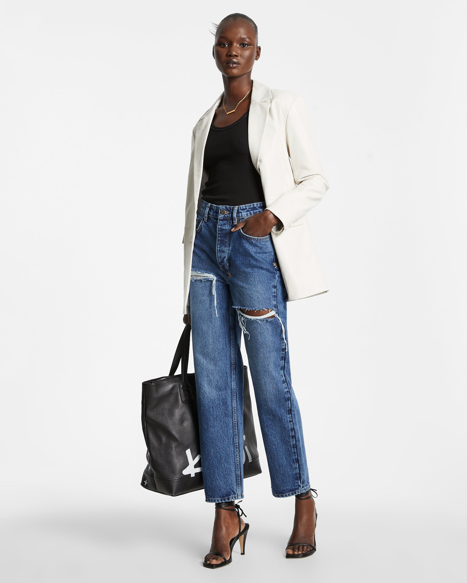 WOMENS  BROOKLYN JEAN STELLA SLASHED STRAIGHT DENIM JEANS