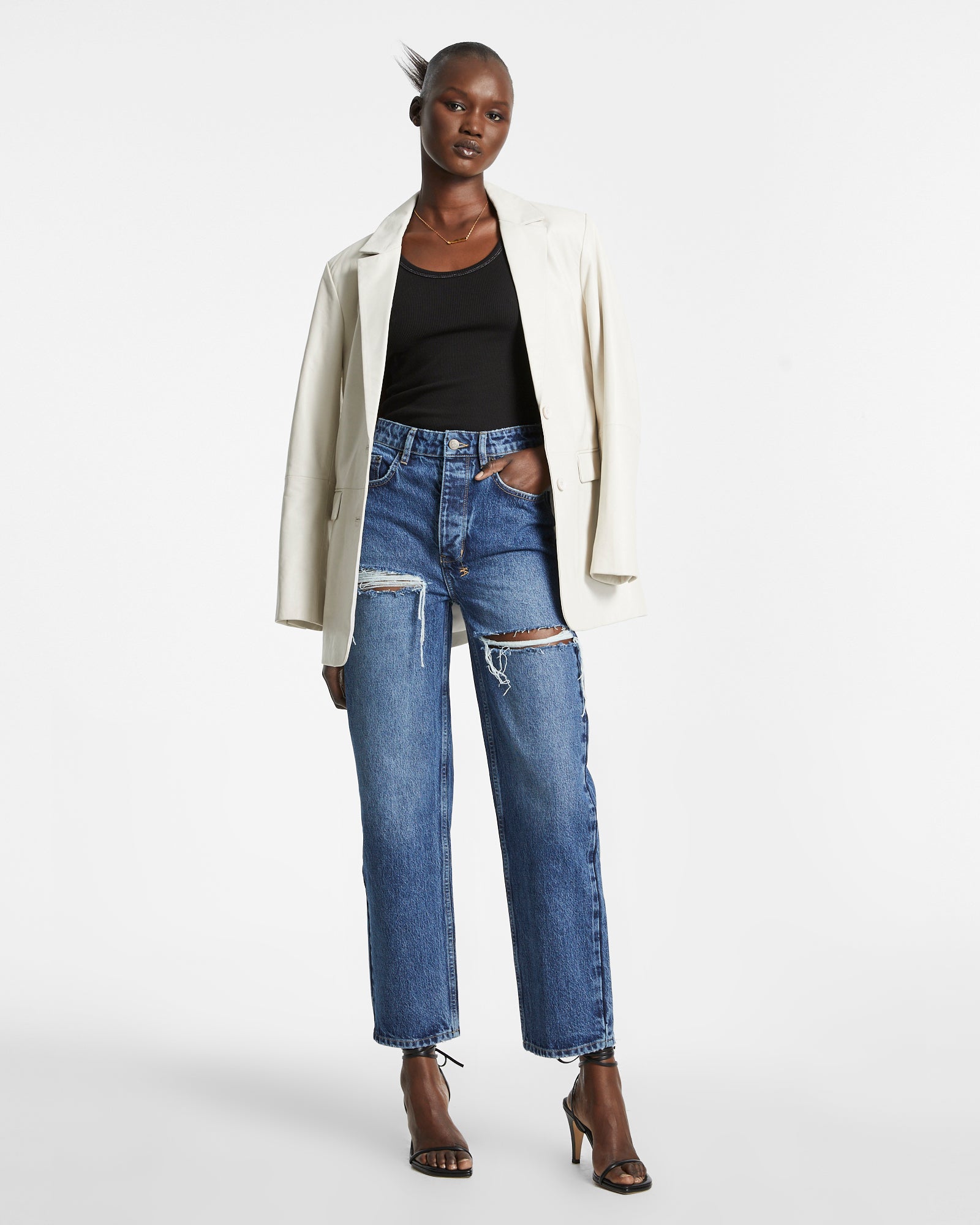 WOMENS  BROOKLYN JEAN STELLA SLASHED STRAIGHT DENIM JEANS