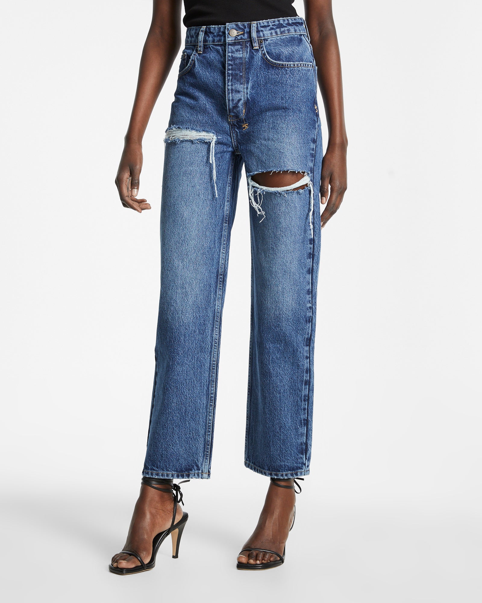 WOMENS  BROOKLYN JEAN STELLA SLASHED STRAIGHT DENIM JEANS