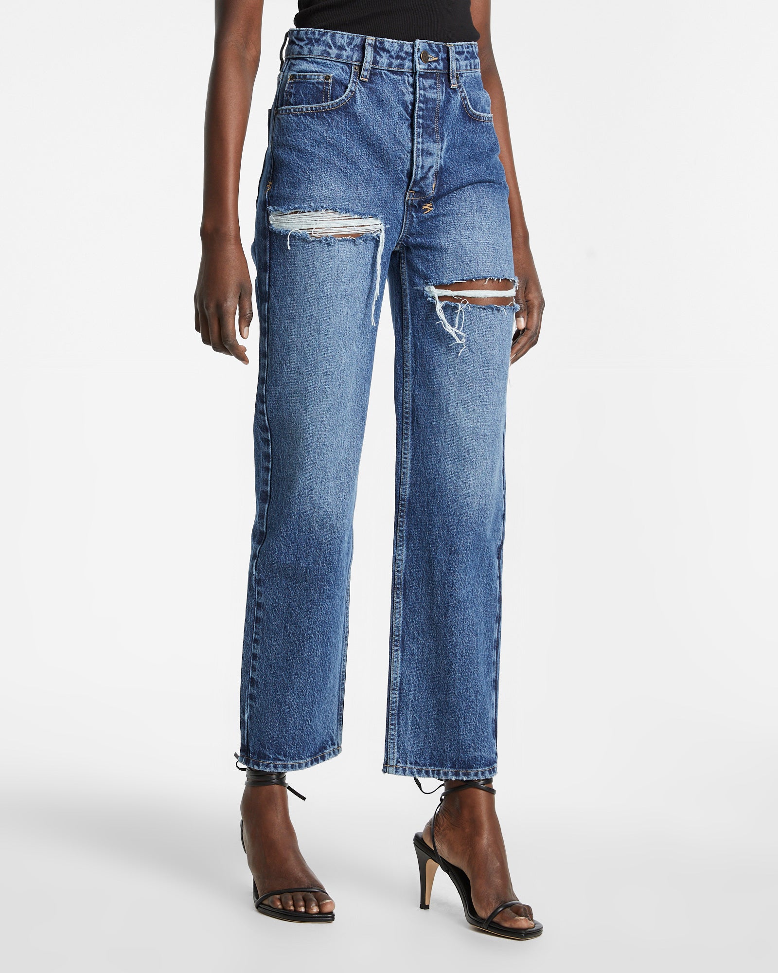 WOMENS  BROOKLYN JEAN STELLA SLASHED STRAIGHT DENIM JEANS