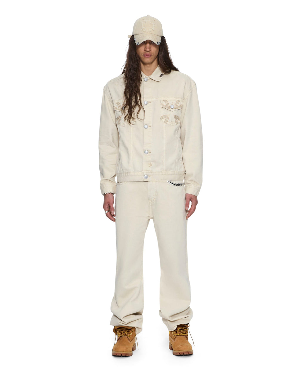 Mens Ksubi X Alice Hollywood Toro Ivory Bootcut Denim Jeans - Beige