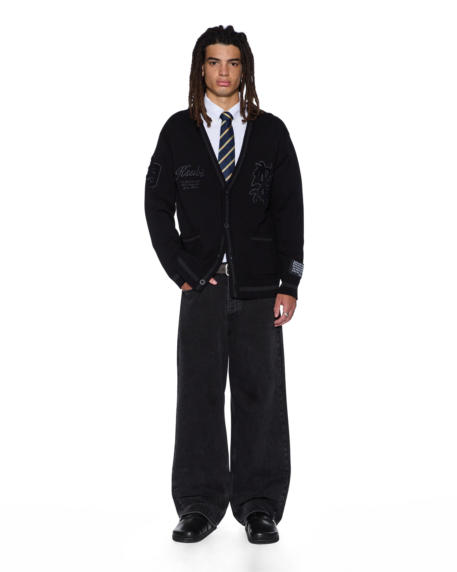 MENS  PLAYOFF CARDIGAN BLACK BOXY KNITWEAR