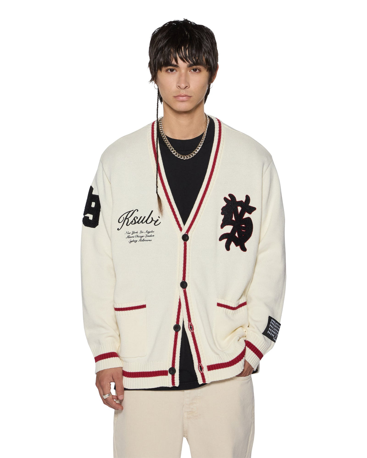 MENS PLAYOFF CARDIGAN ECRU KNITWEAR