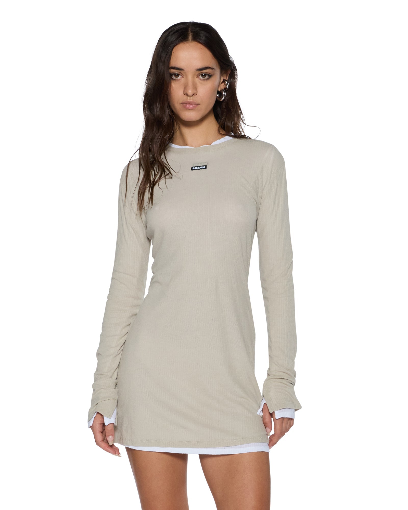 WOMENS CRAWFORD LS MINI DRESS TAUPE FITTED DRESSES