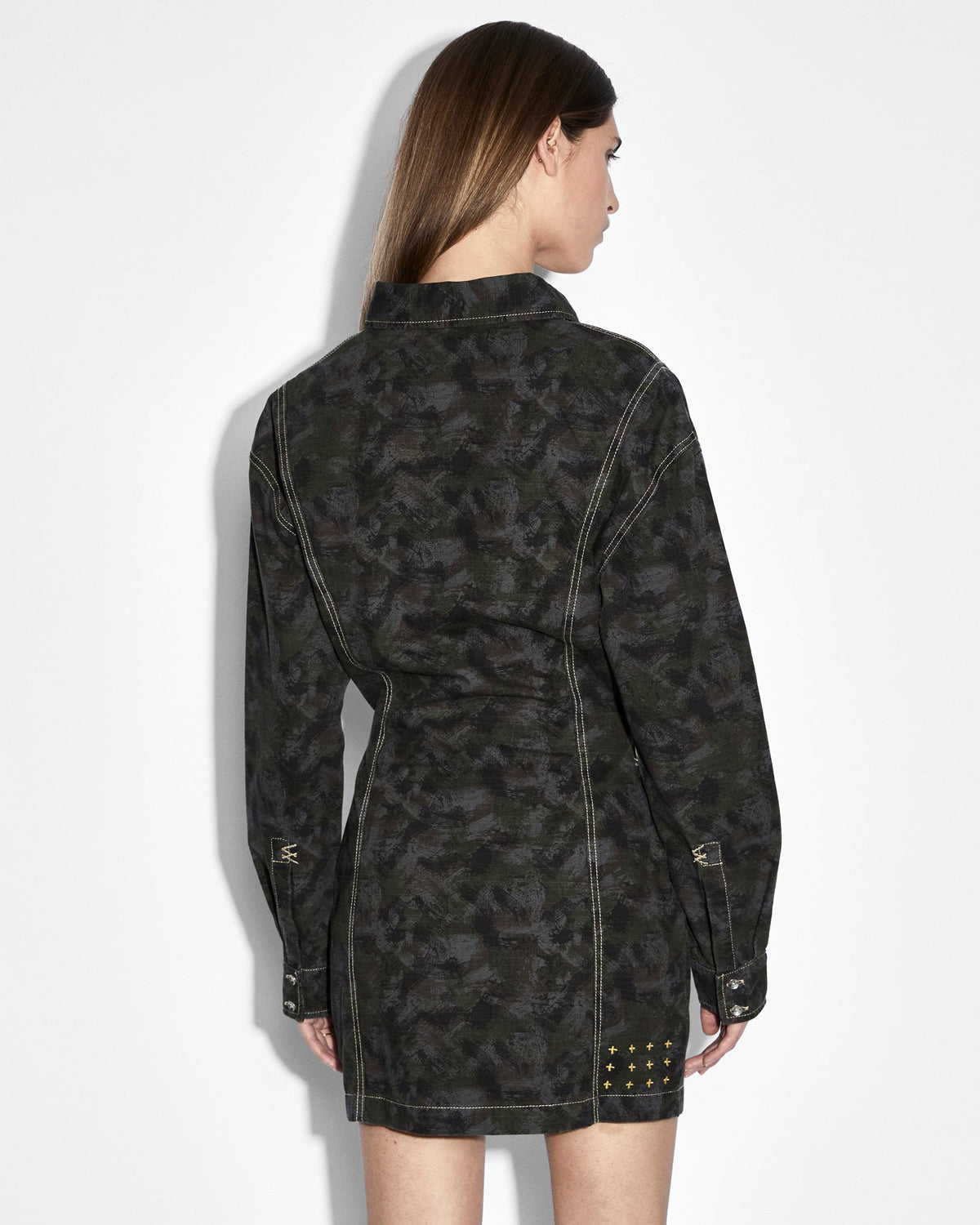 WOMENS CUTOUT SHIRT DRESS CAMO DRESSES