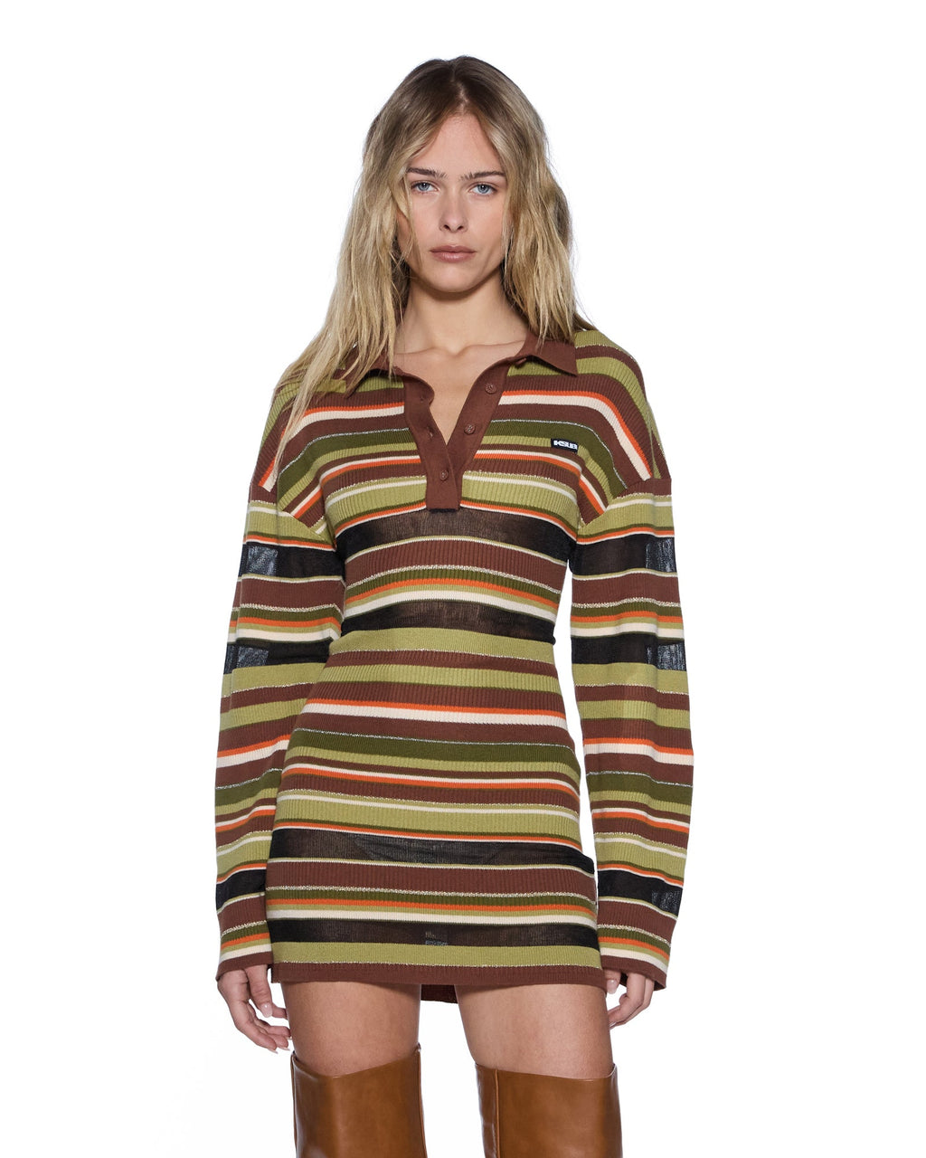 Womens Tamrin Knitted Ls Polo Dress Multi Slim Dresses - Multi Colour