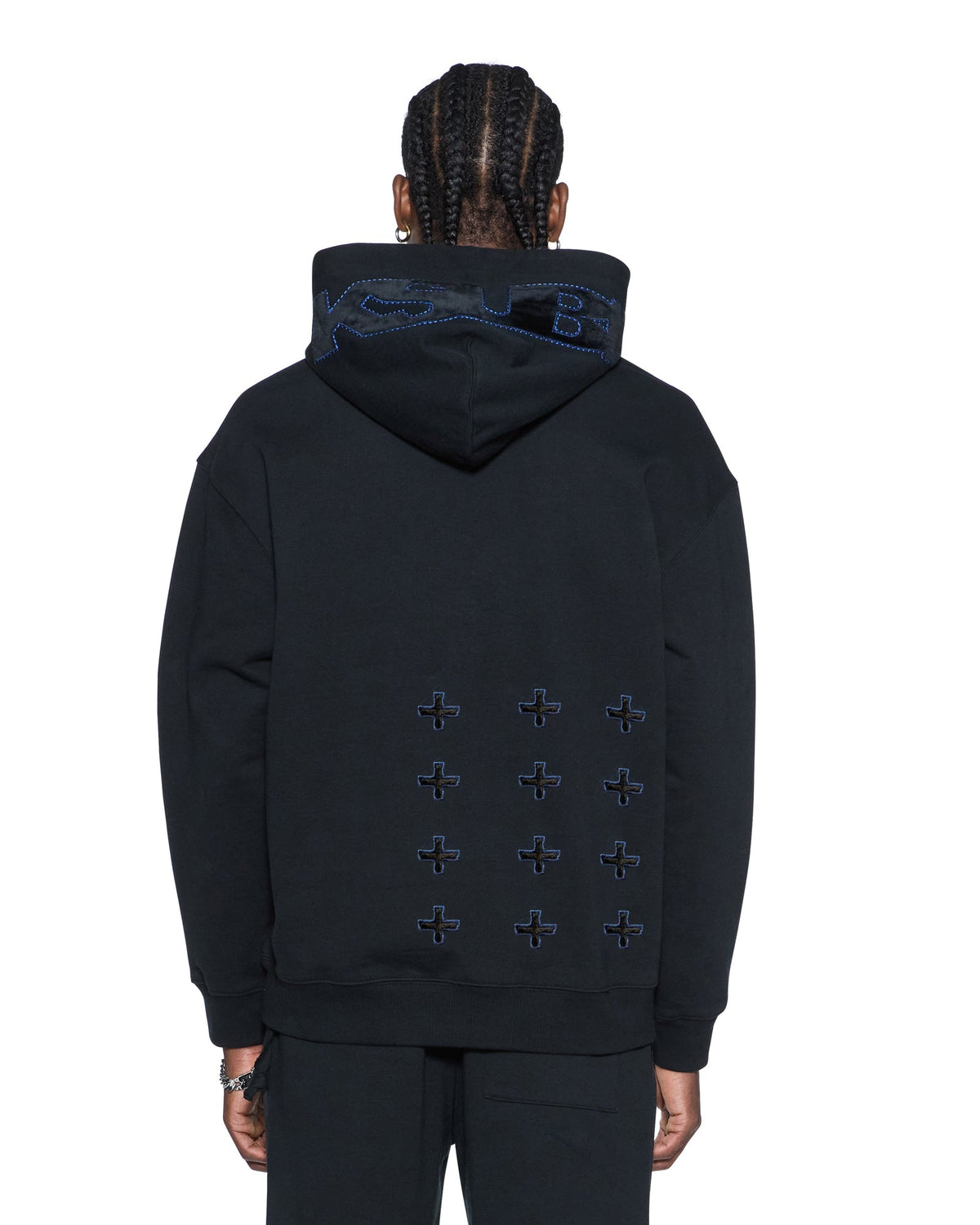 Mens 4x4 Luxe Biggie Hoodie Cobalt Black Oversized Fleece - Black