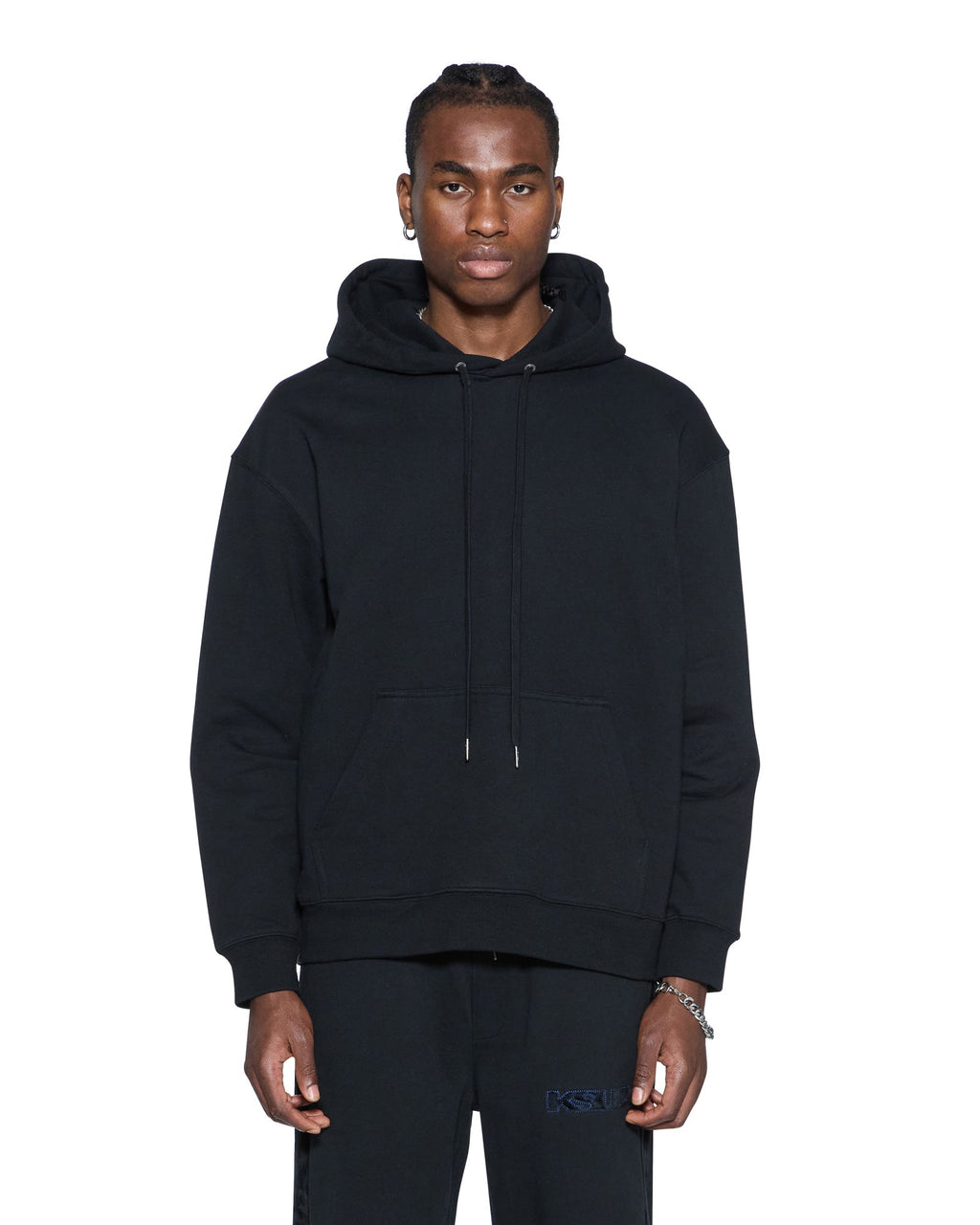 Mens 4x4 Luxe Biggie Hoodie Cobalt Black Oversized Fleece - Black