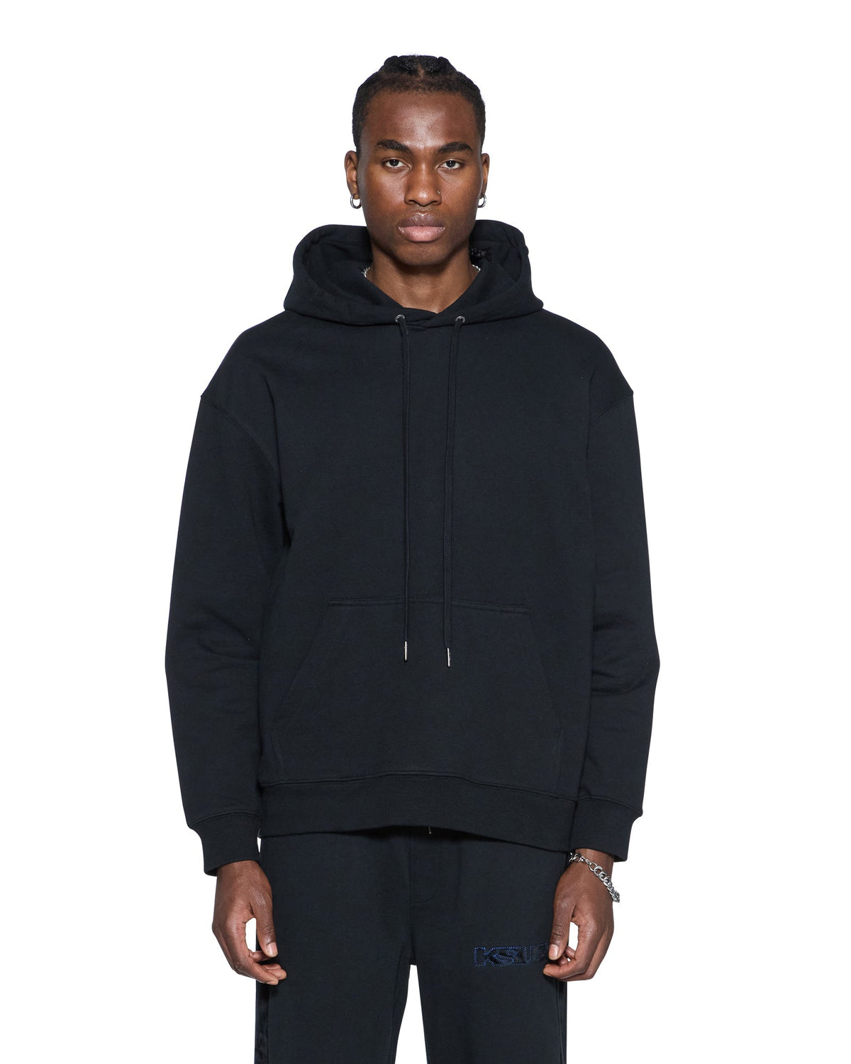 Mens 4x4 Luxe Biggie Hoodie Cobalt Black Oversized Fleece - Black