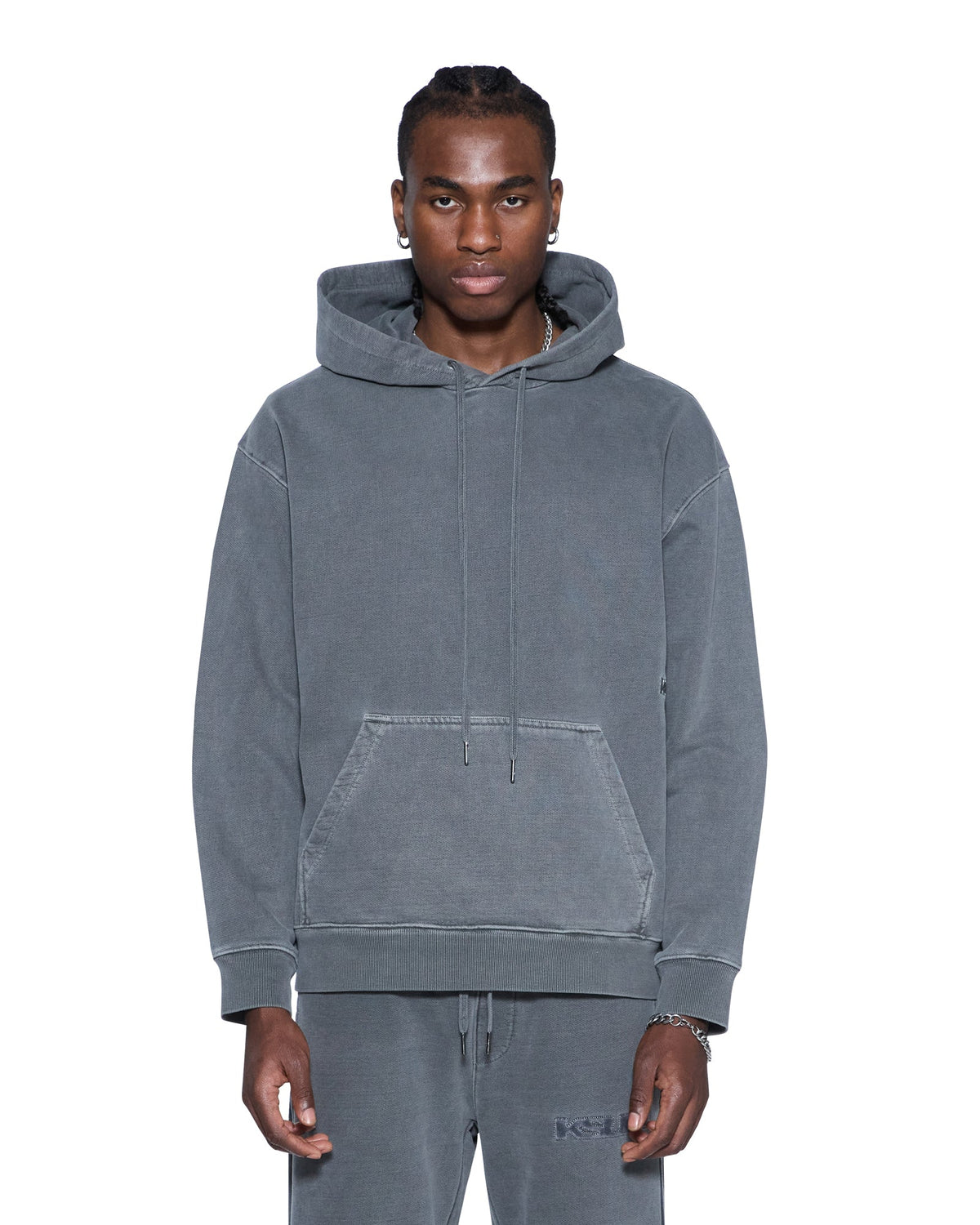 Mens 4x4 Luxe Biggie Hoodie Charcoal Oversized Fleece - Grey