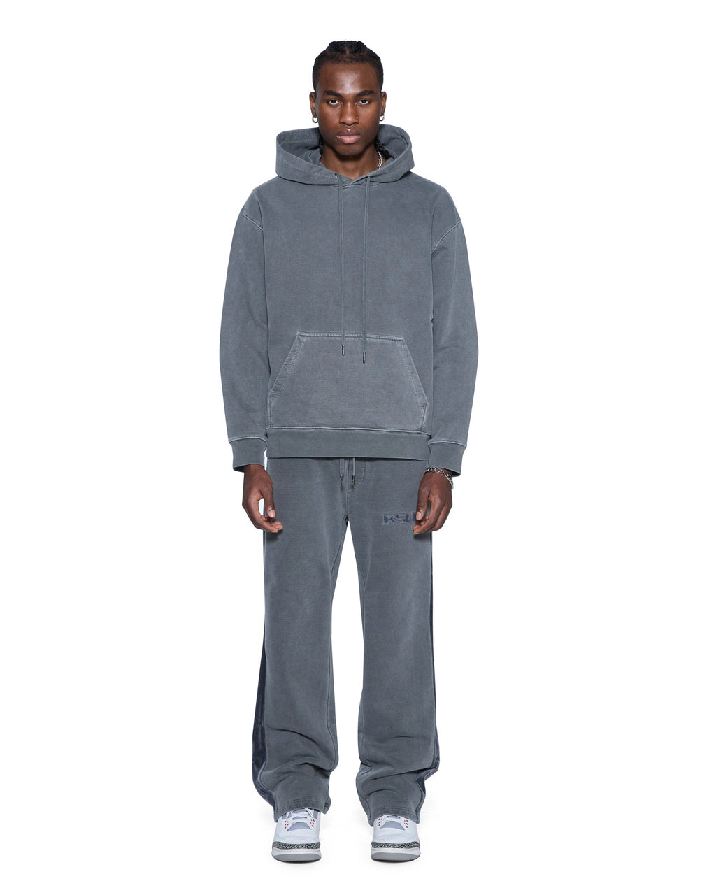 Mens 4x4 Luxe Biggie Hoodie Charcoal Oversized Fleece - Grey