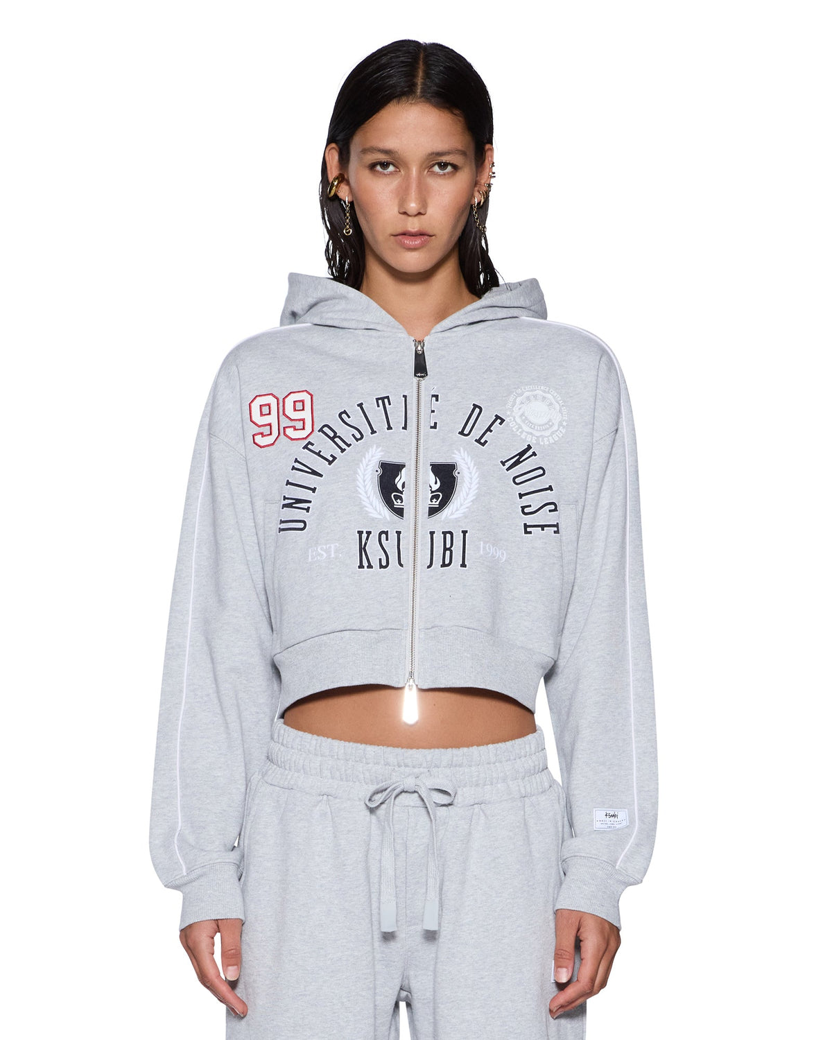 WOMENS COLLEGE ORIGIN ZIP HOODIE GREY MARLE FLEECE
