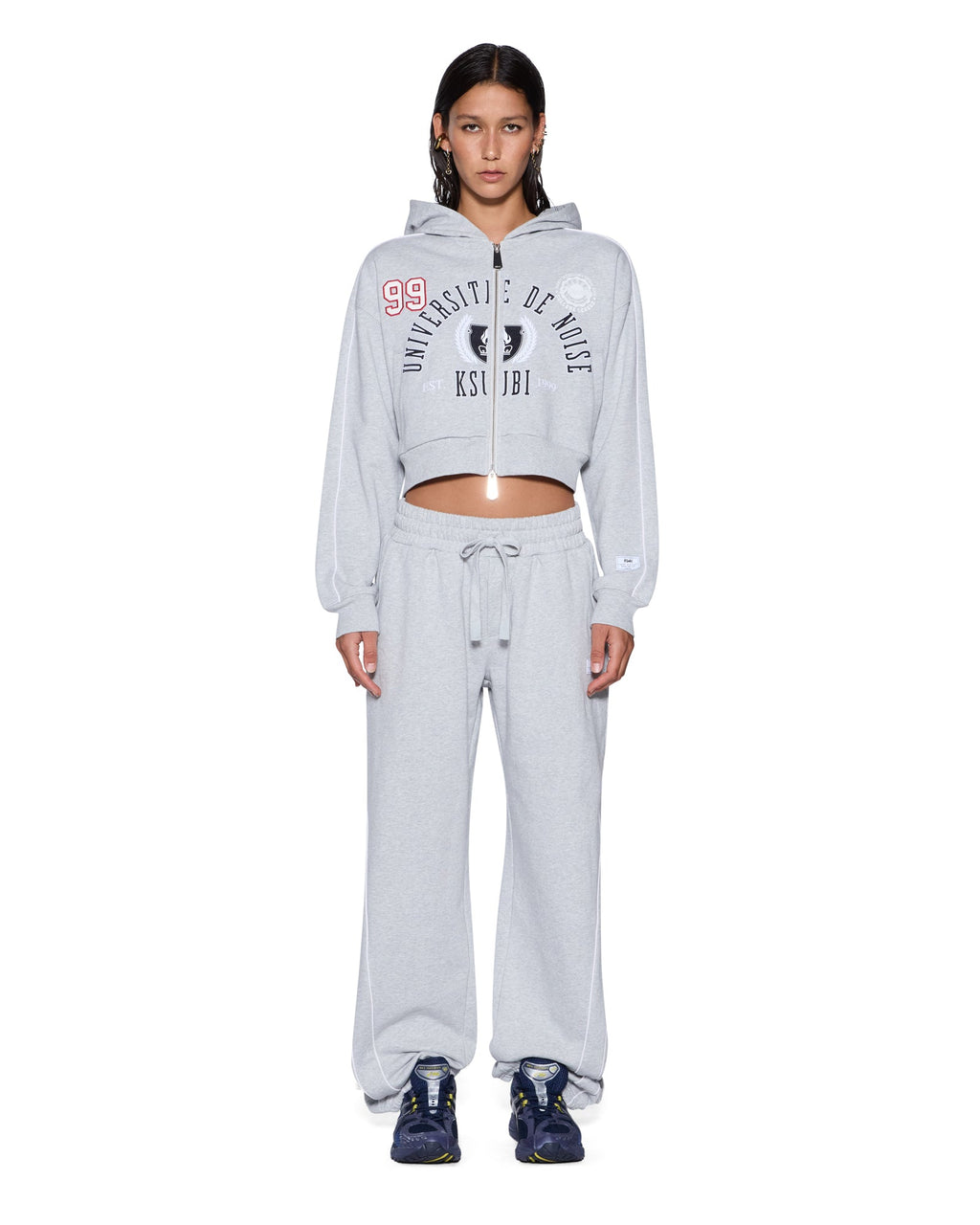 WOMENS COLLEGE ORIGIN ZIP HOODIE GREY MARLE FLEECE