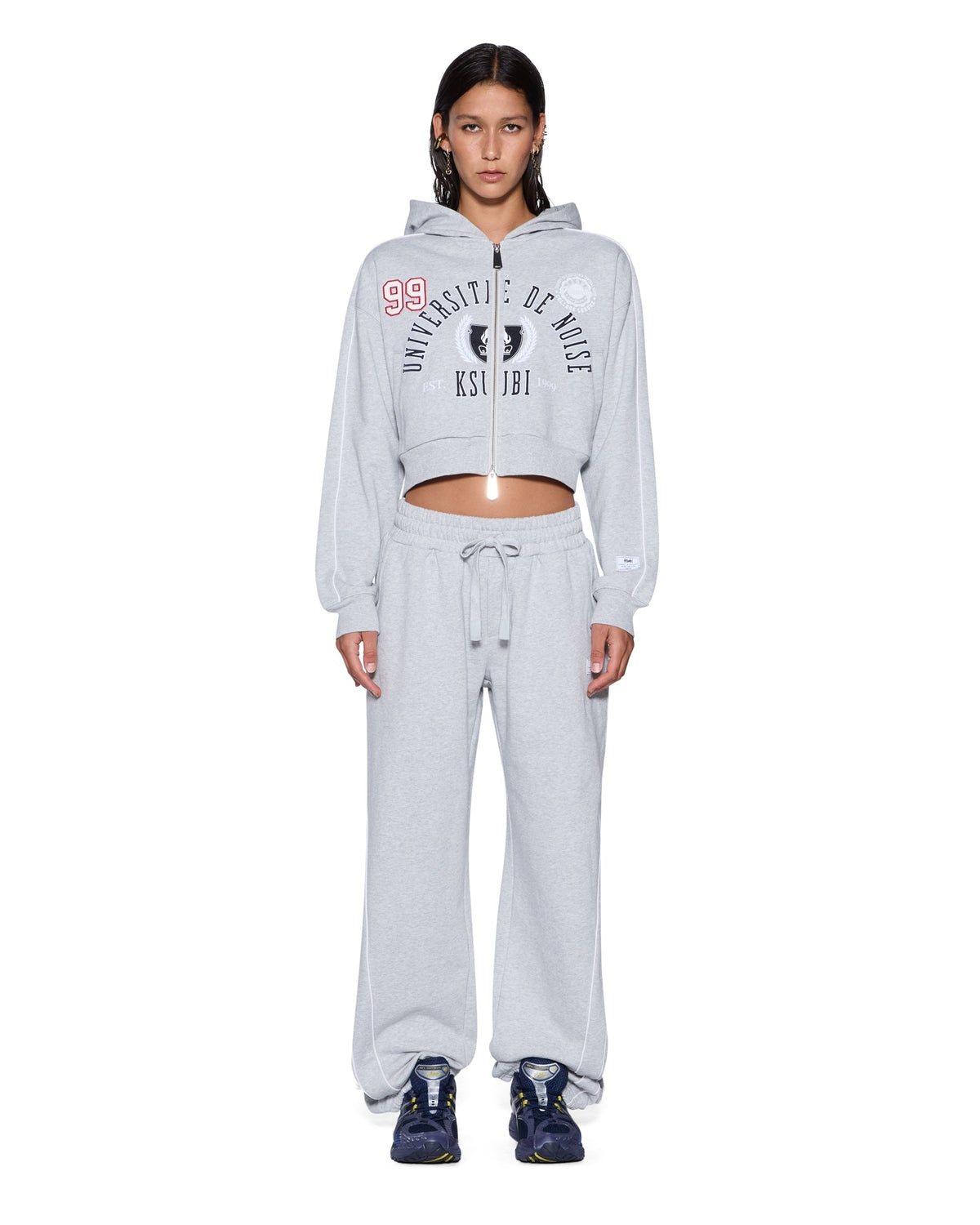 WOMENS COLLEGE ORIGIN ZIP HOODIE GREY MARLE FLEECE