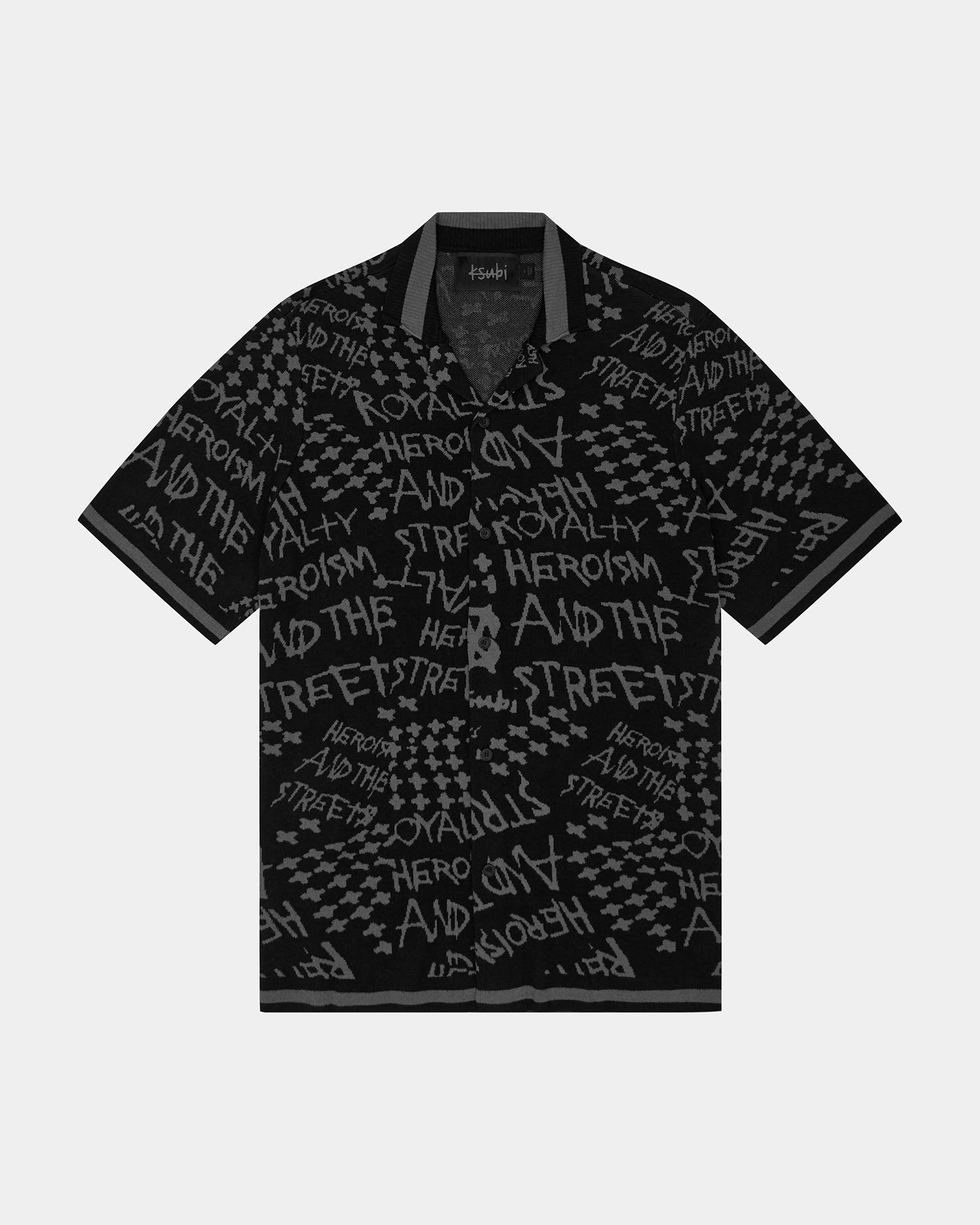 MENS  HEROISM KNIT RESORT SS SHIRT BLACK REGULAR SHIRTS