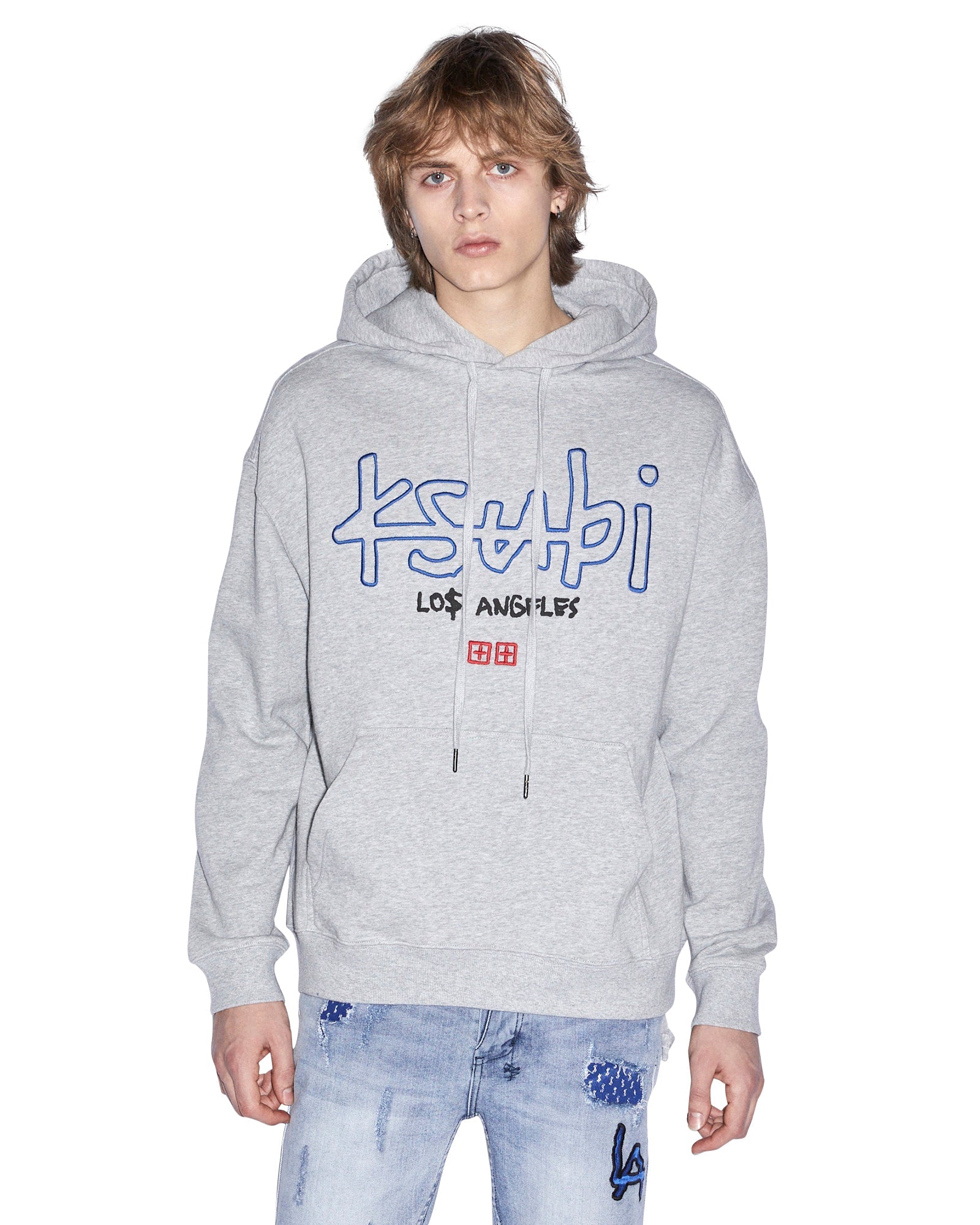 MENS LA 4X4 BIGGIE HOODIE GREY MARLE OVERSIZED FLEECE
