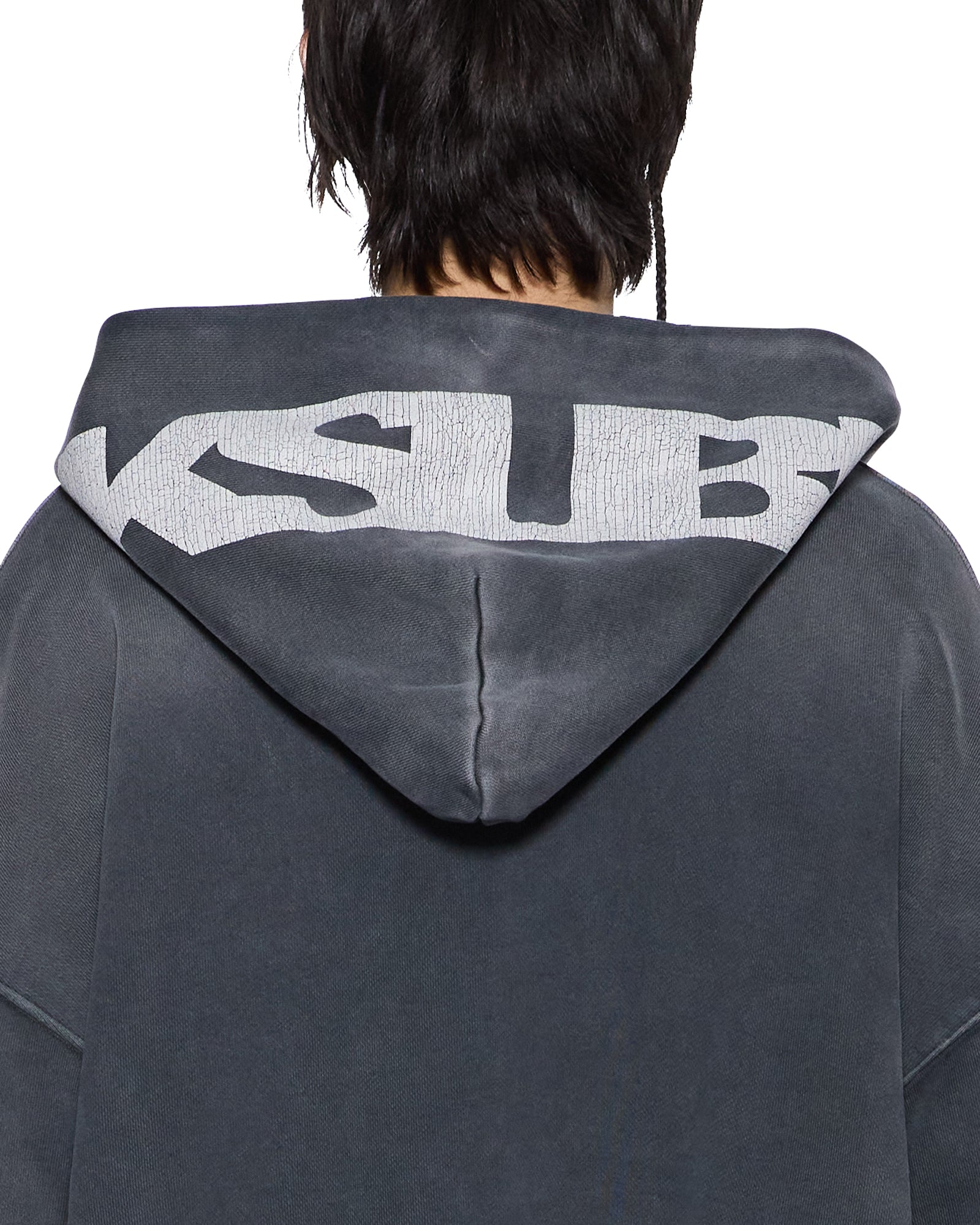 MENS  ACE EKCESS ZIP THRU HOODIE BLACK FADE OVERSIZED FLEECE