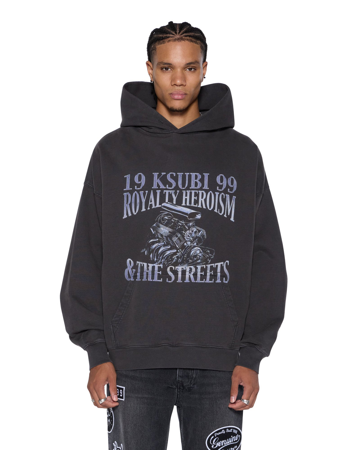 MENS ENGINE EKCESS HOODIE FADED BLACK FLEECE