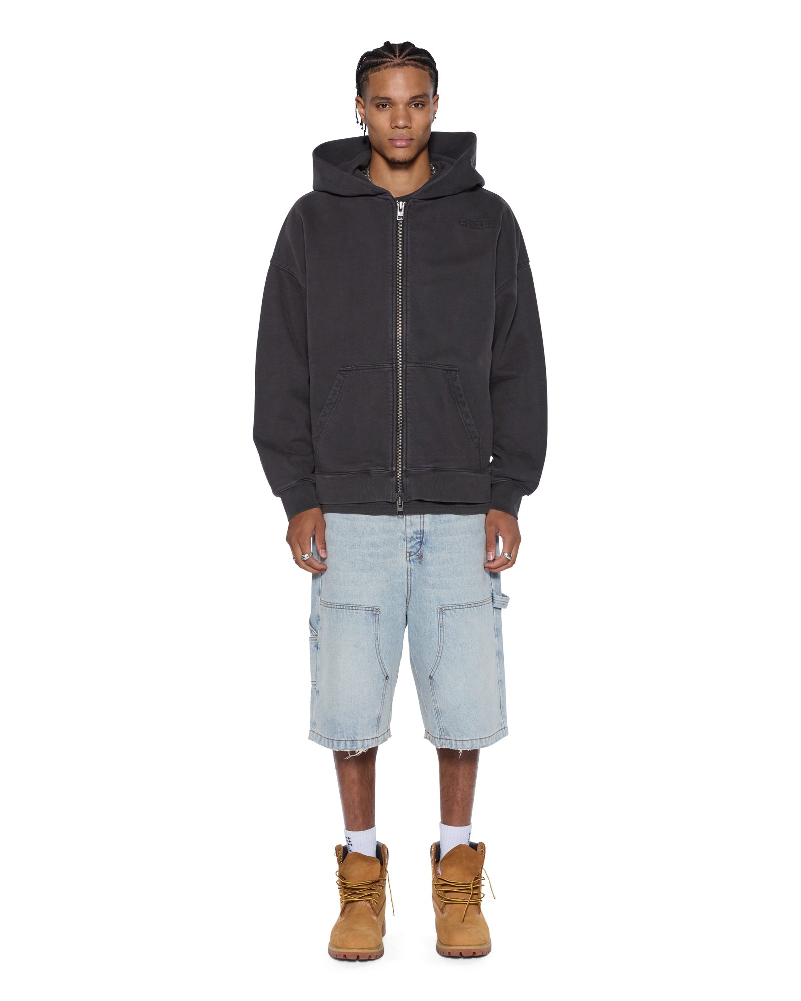MENS  INTRUDER EKCESS HOODIE FADED BLACK OVERSIZED FLEECE
