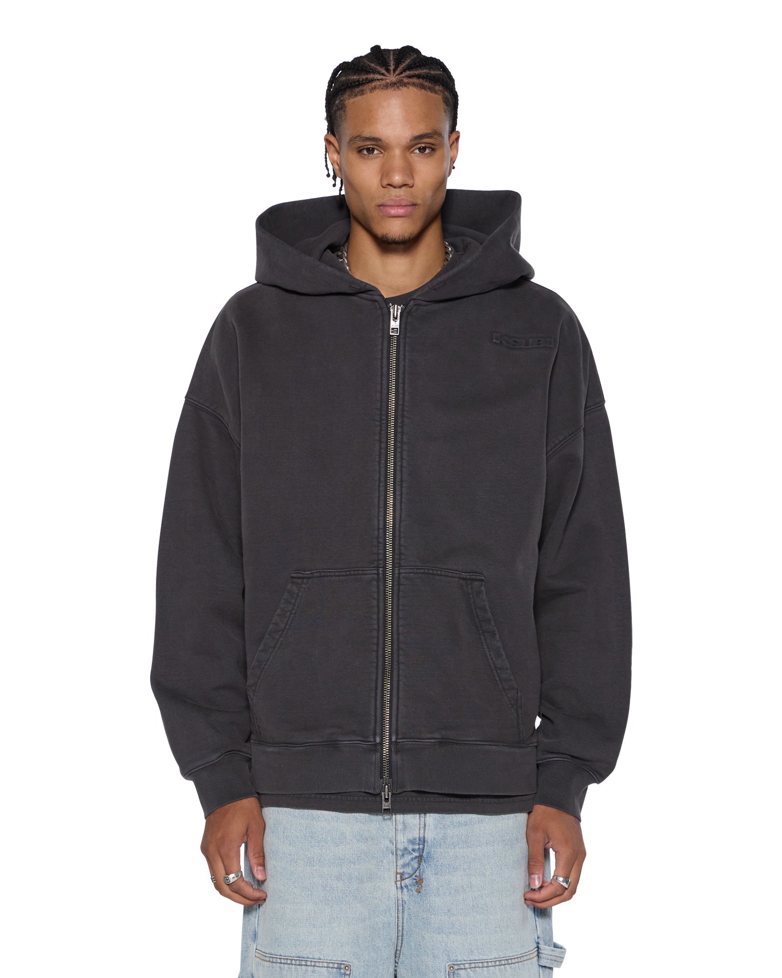 MENS  INTRUDER EKCESS HOODIE FADED BLACK OVERSIZED FLEECE