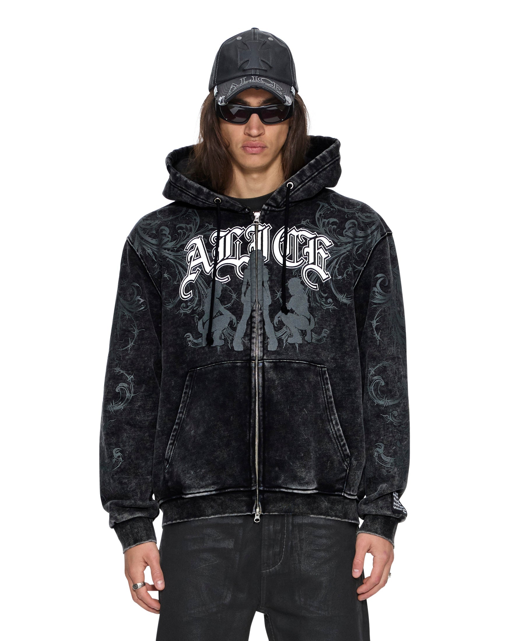 MENS KSUBI X ALICE HOLLYWOOD GRAPHIC ZIP HOODIE BLACK JACKETS