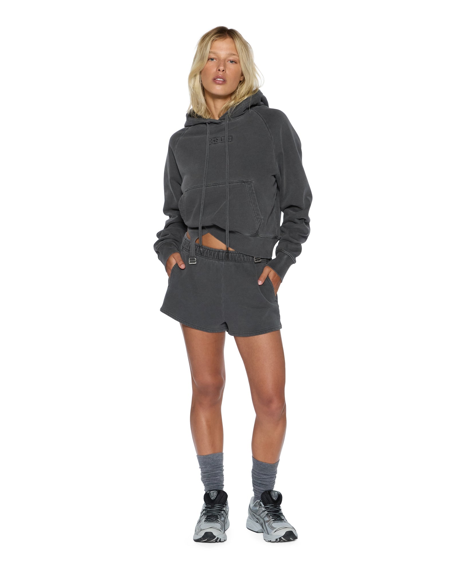 WOMENS ORIGIN HOODIE CHARCOAL OVERSIZED FLEECE