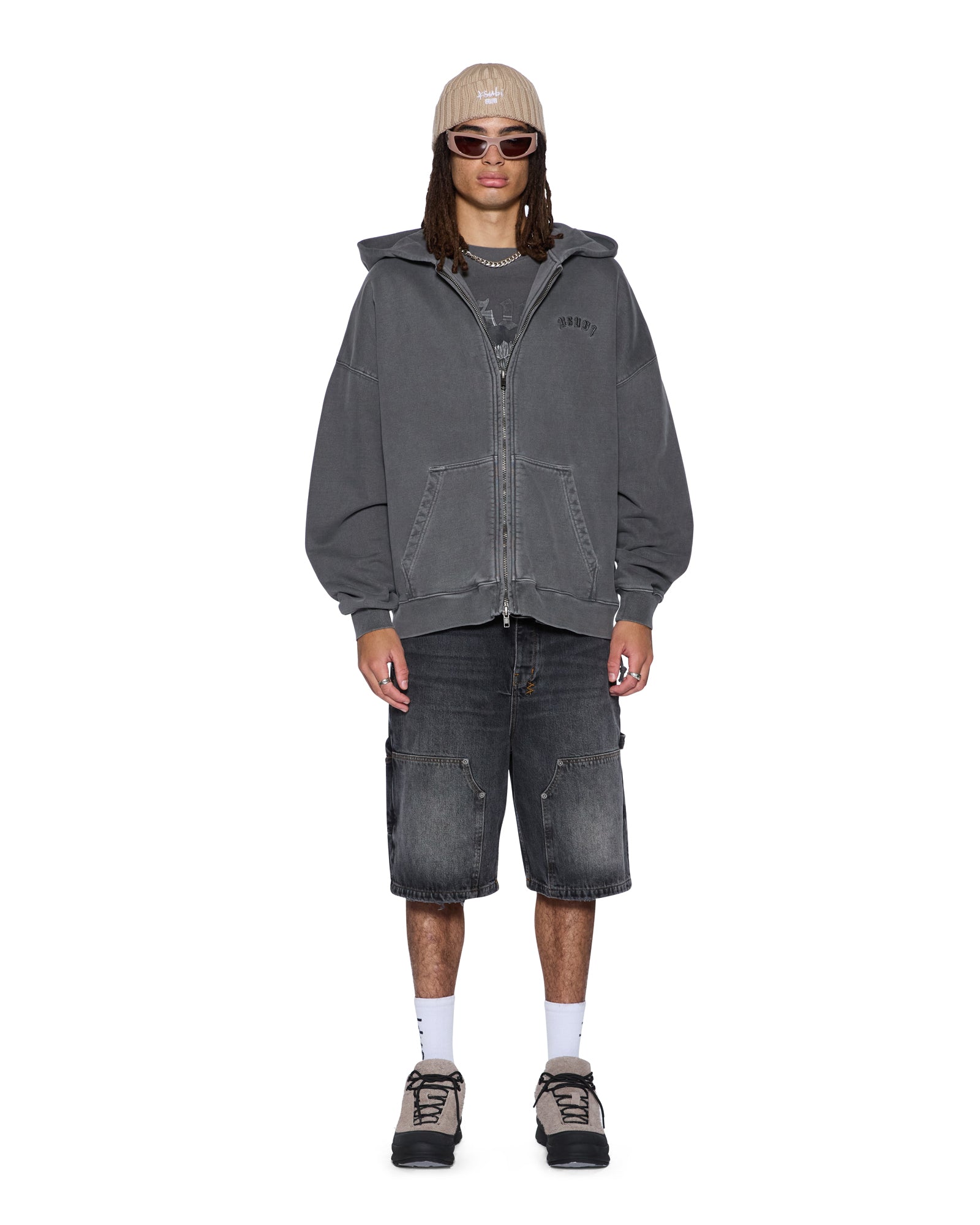 MENS  SERPENT EKCESS HOODIE FADED BLACK OVERSIZED FLEECE