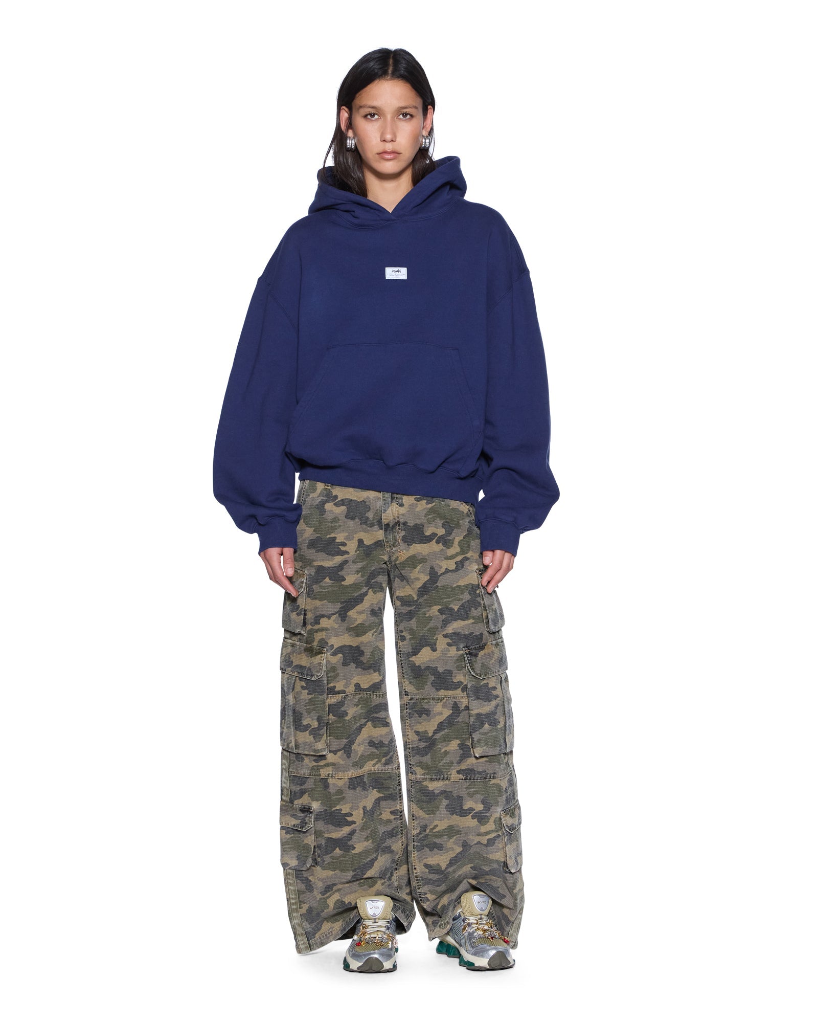 WOMENS  SLOUCH HOODIE NAVY RELAXED FLEECE