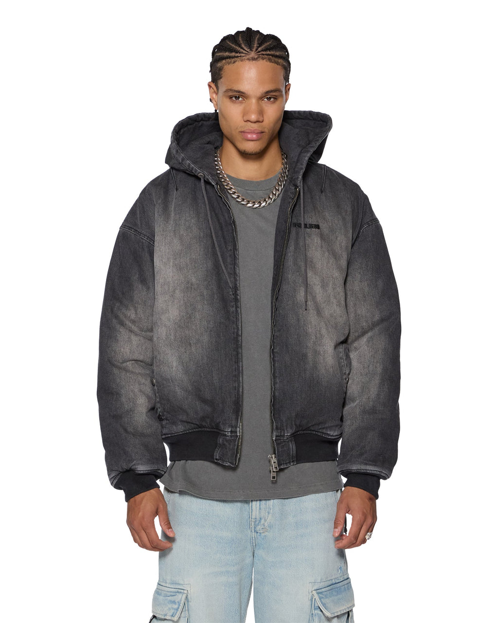 MENS SLOUCH BOMBER JACKET FADED BLACK JACKETS