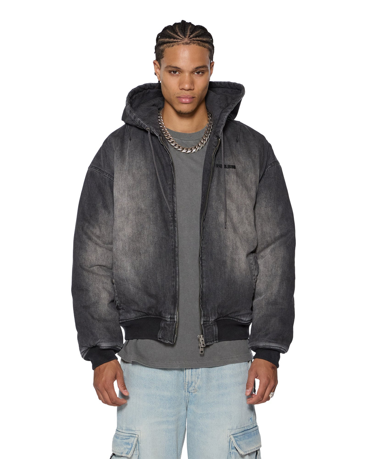 MENS SLOUCH BOMBER JACKET FADED BLACK JACKETS
