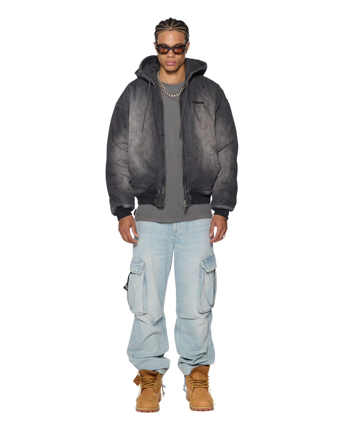 MENS SLOUCH BOMBER JACKET FADED BLACK JACKETS