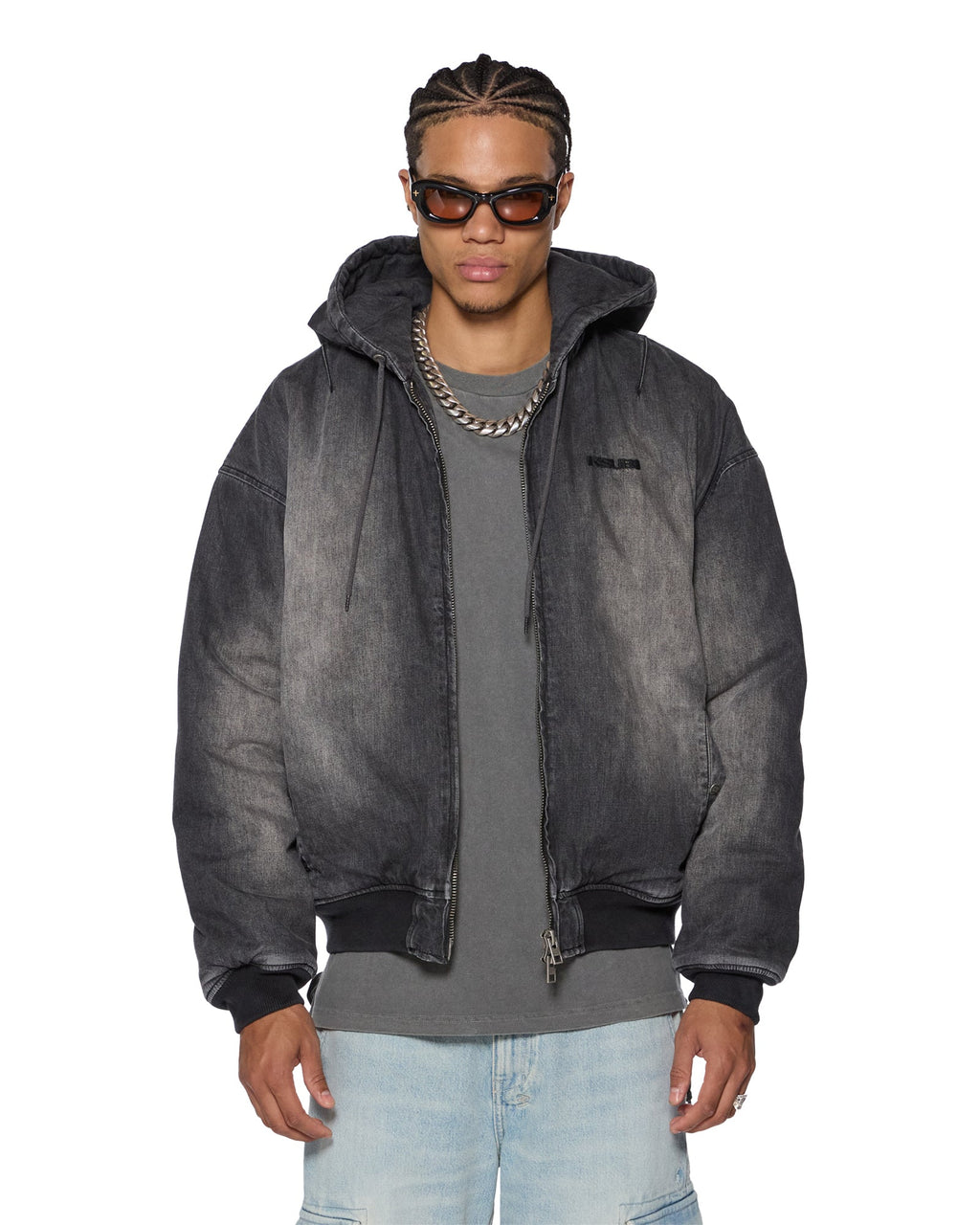 MENS SLOUCH BOMBER JACKET FADED BLACK JACKETS