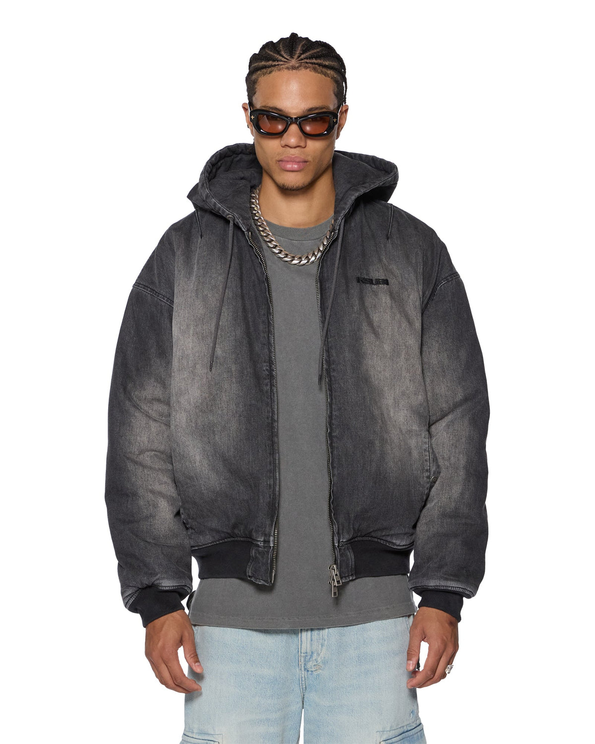MENS SLOUCH BOMBER JACKET FADED BLACK JACKETS