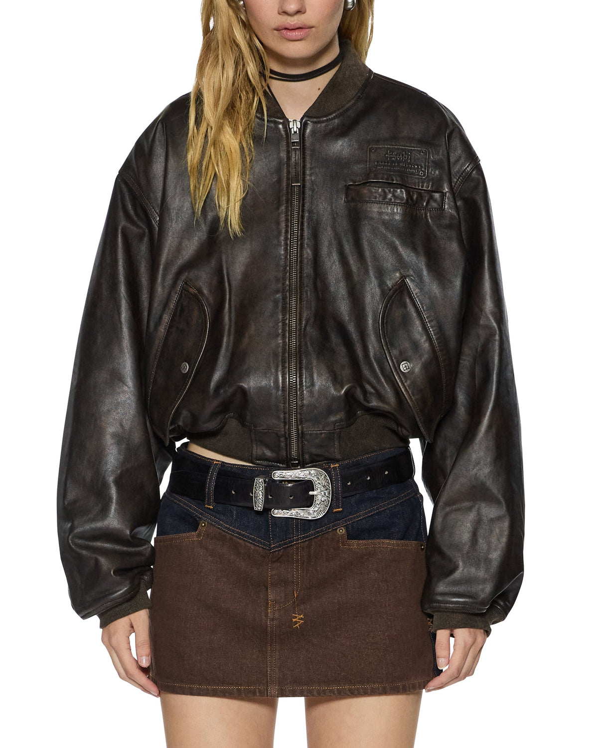 ALPHA CROP BOMBER WORN BLACK