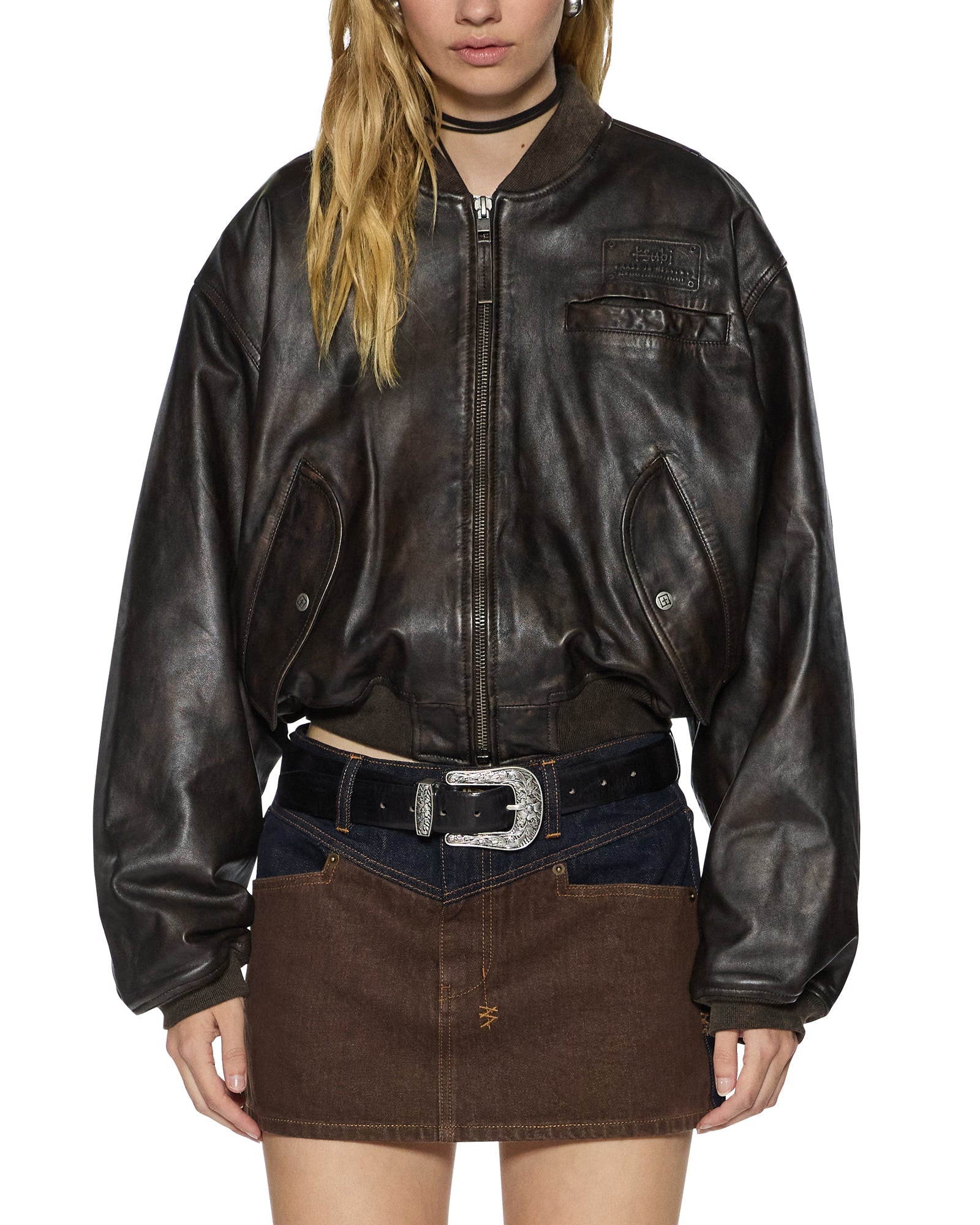WOMENS  ALPHA CROP BOMBER WORN BLACK REGULAR JACKETS