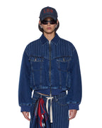 Womens District Bomber Mayfair Blue Spliced Oversized Jackets - Denim