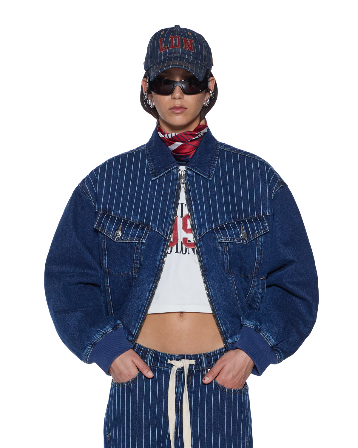 Womens District Bomber Mayfair Blue Spliced Oversized Jackets - Denim