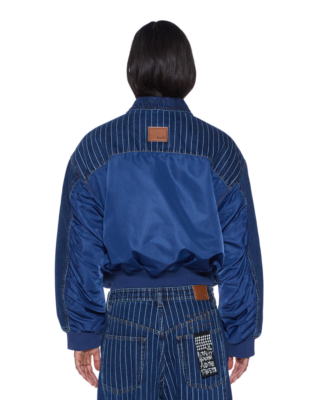 Womens District Bomber Mayfair Blue Spliced Oversized Jackets - Denim