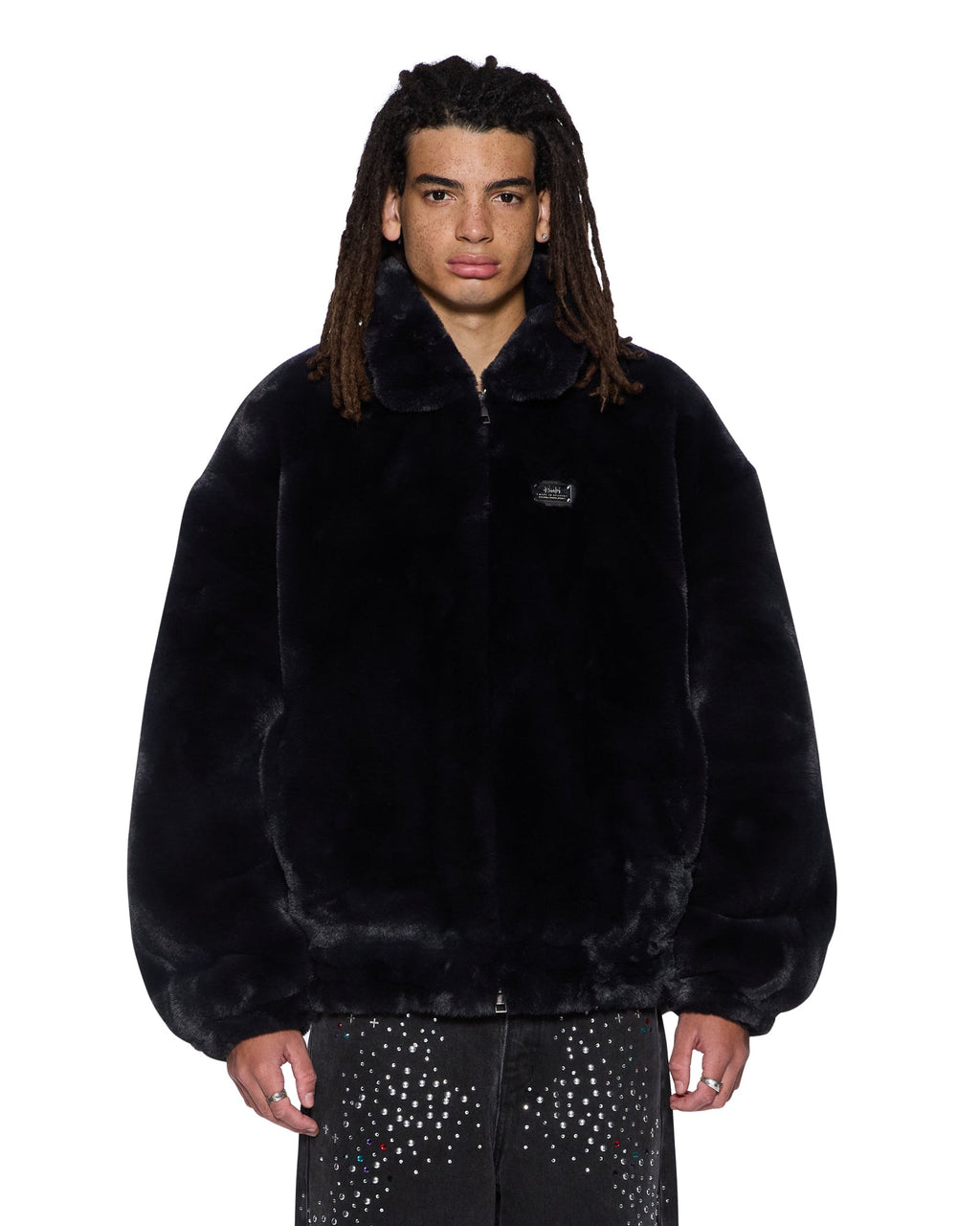 MENS HUSSLE FAUX FUR JACKET BLACK JACKETS