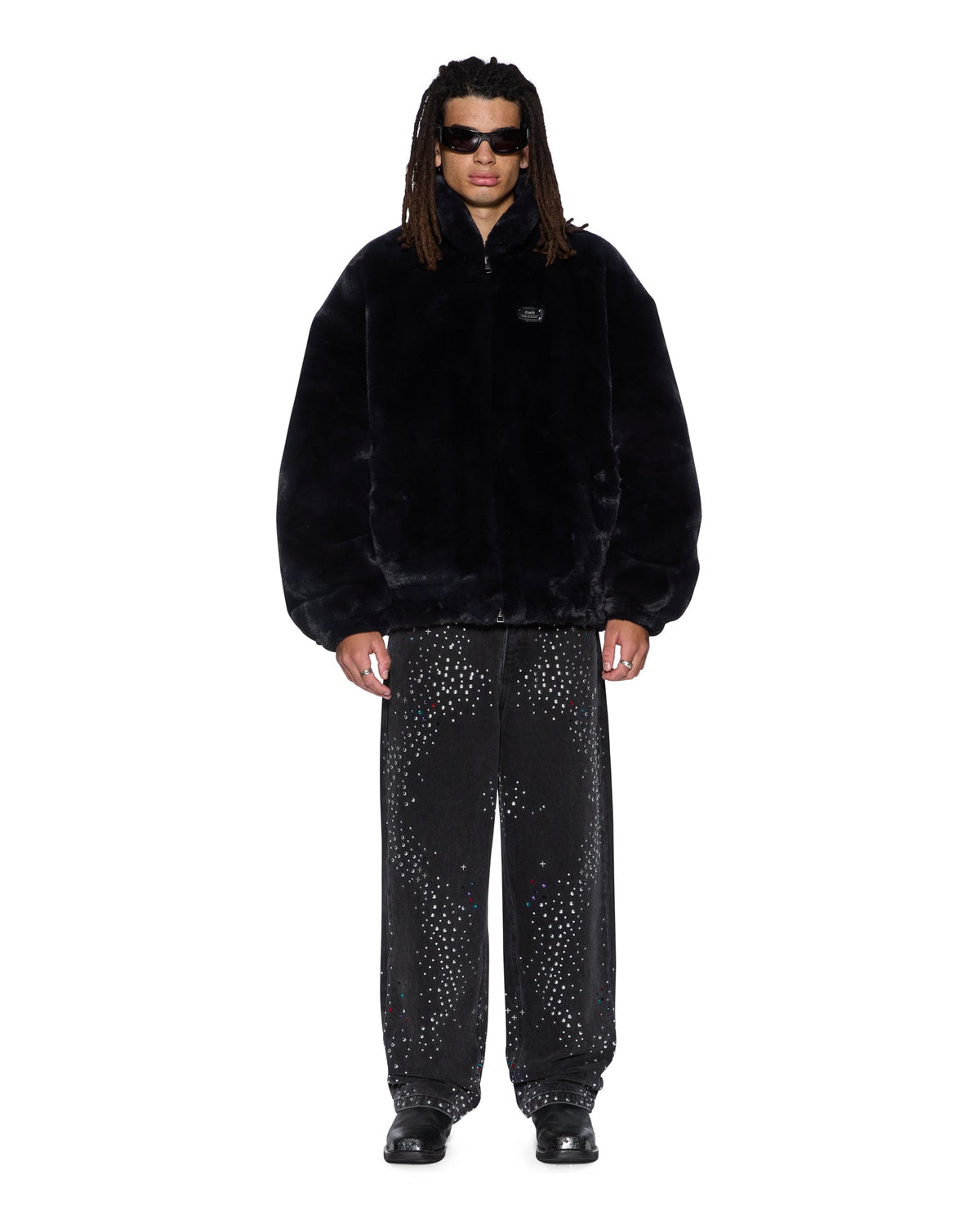 MENS HUSSLE FAUX FUR JACKET BLACK JACKETS