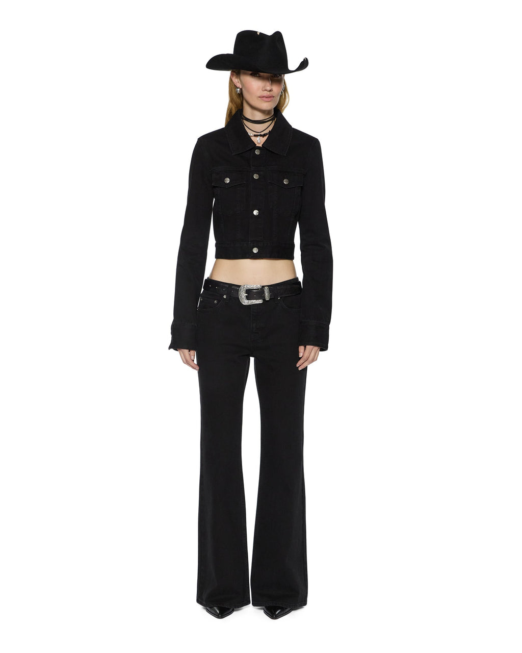 WOMENS SLIM TRUCKER JET BLACK JACKETS