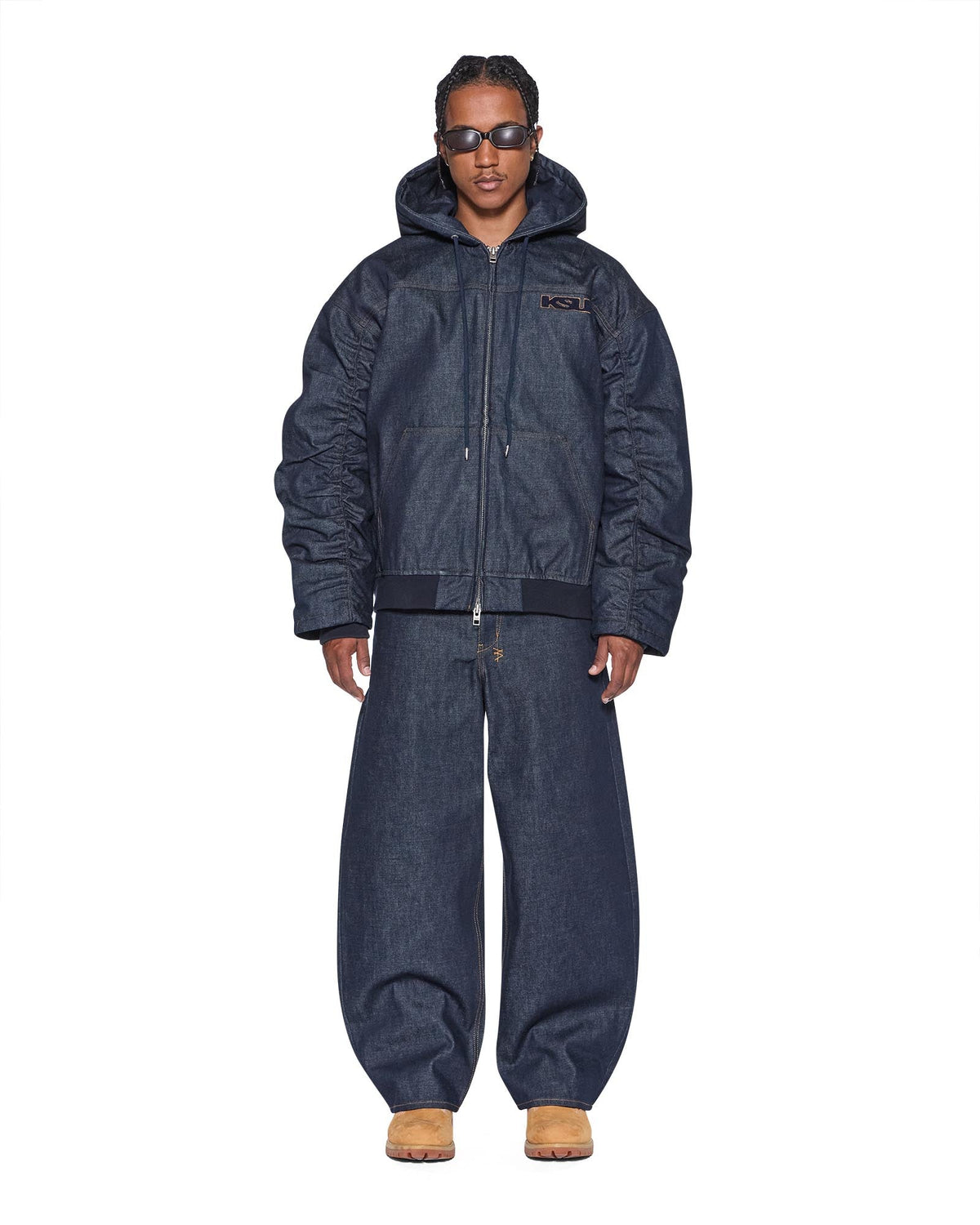 Mens Sott Slouchy Bomber Jacket Raw Relaxed Jackets - Denim